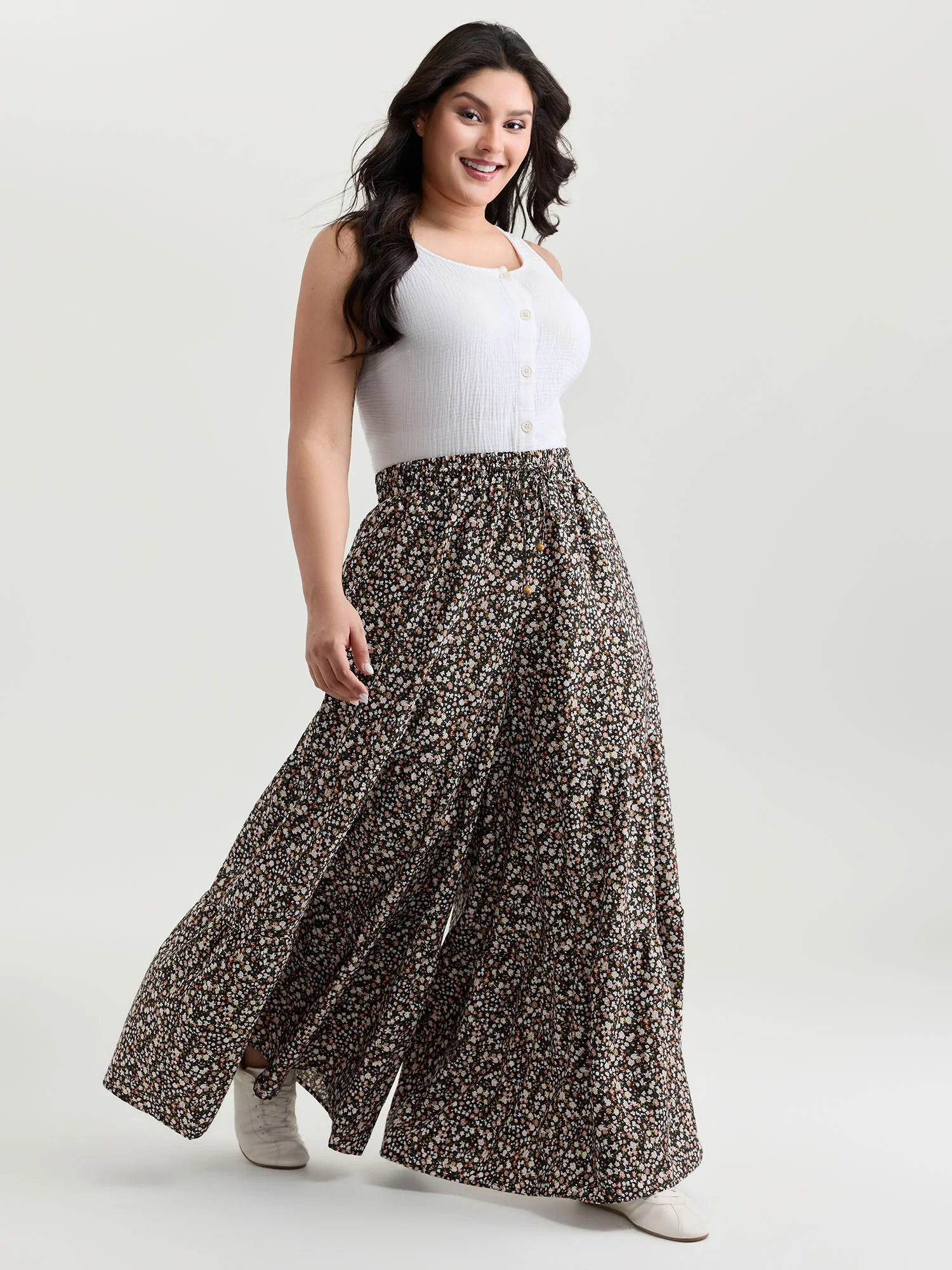 Micro Floral Print Wide Waistband Pants - Image 9