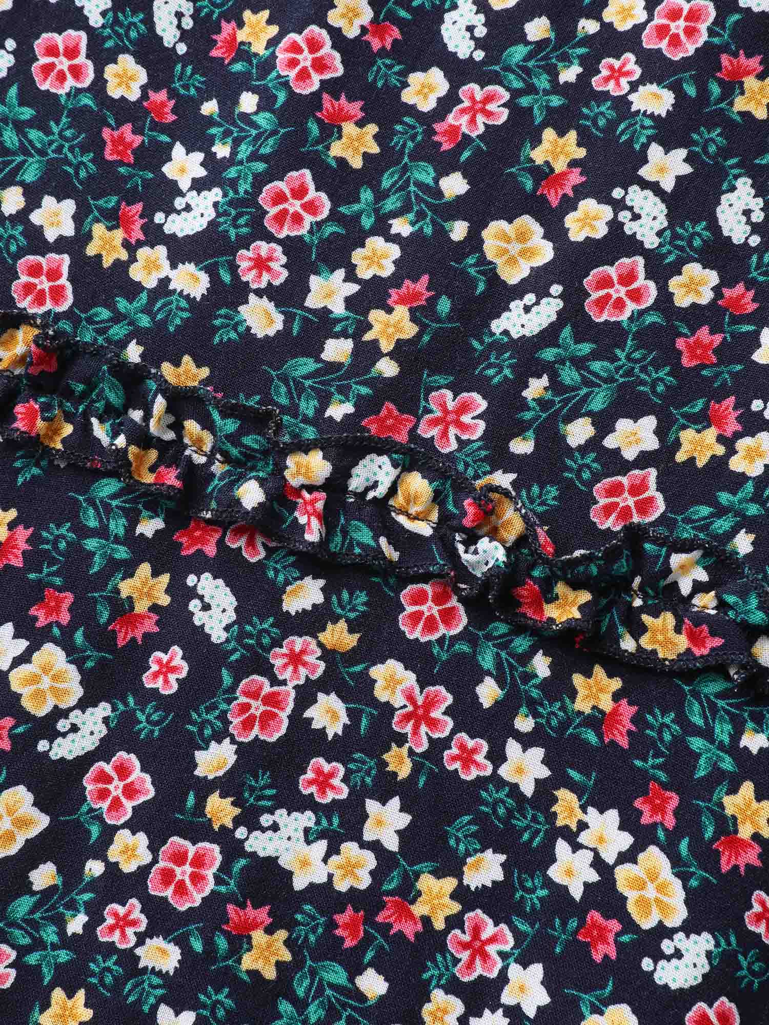 Micro Floral Shirred Asymmetrical Midi Dress - Image 6