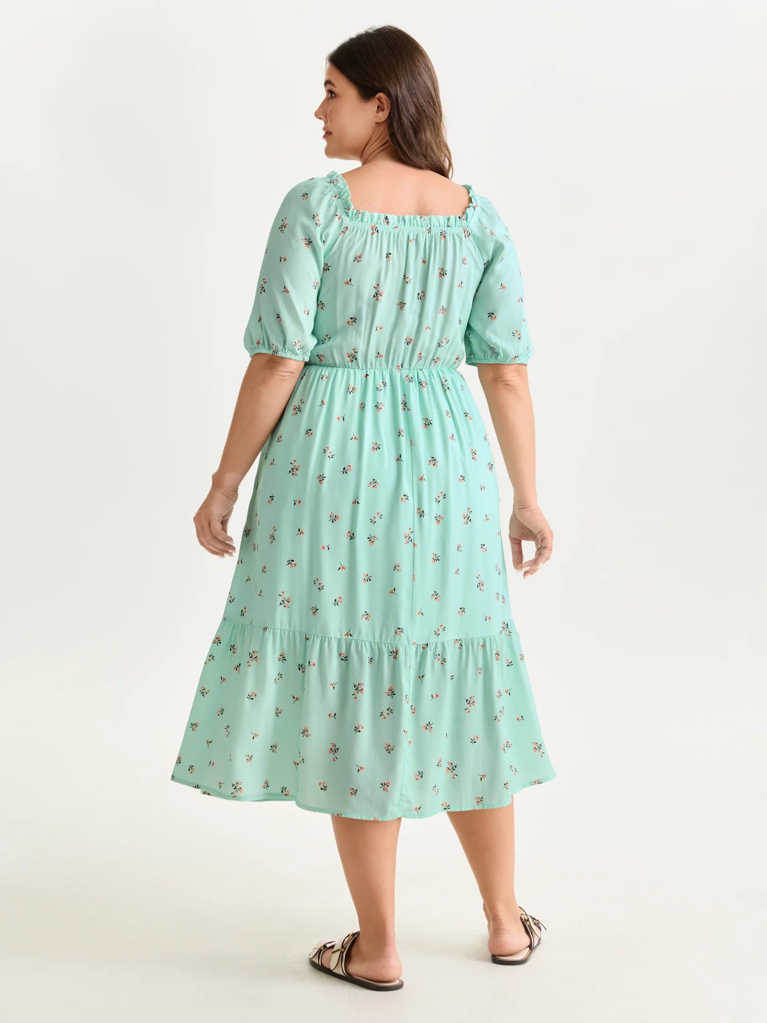 Micro Floral Shirred Bodice Midi Dress - Image 12