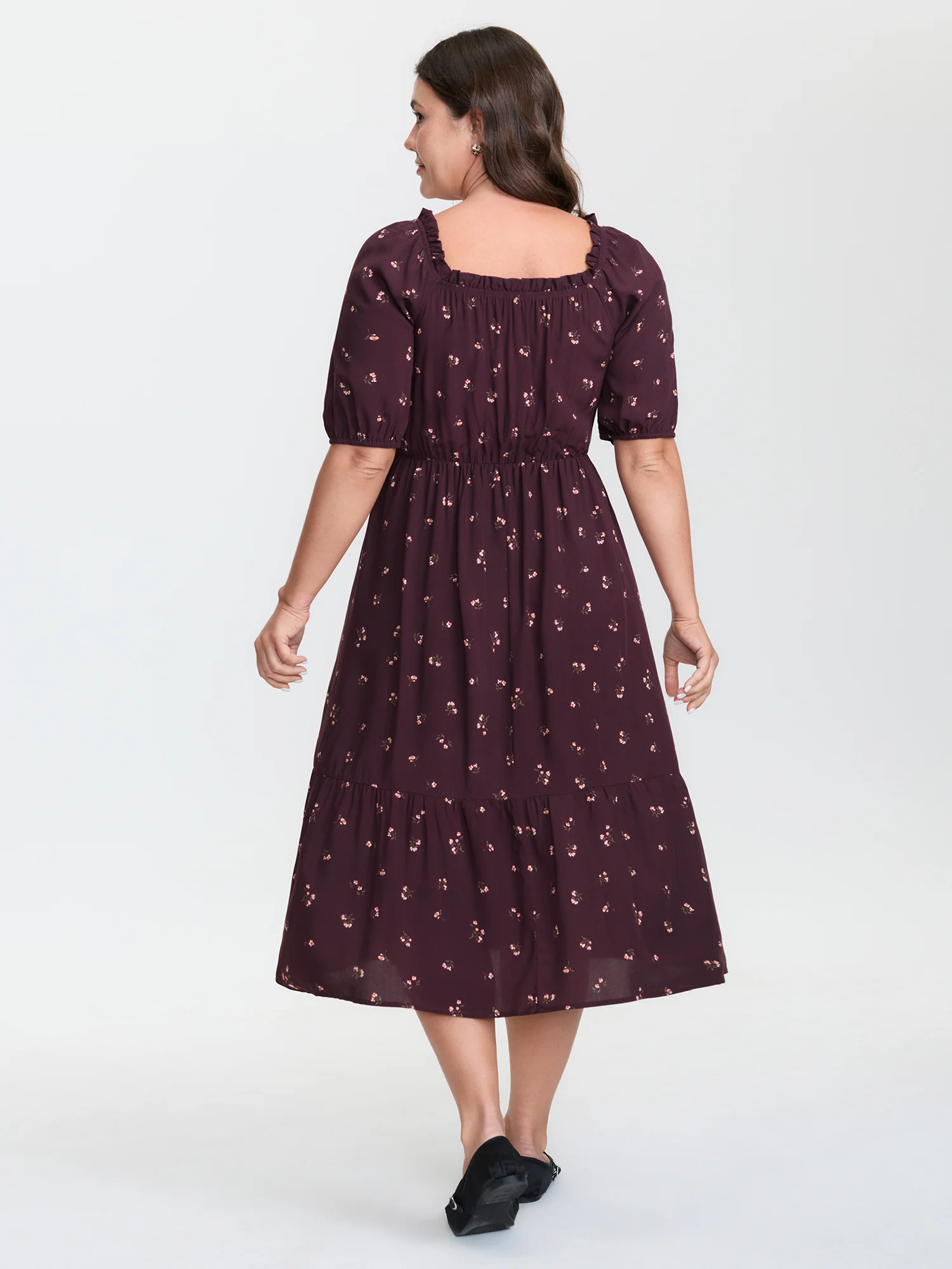 Micro Floral Shirred Bodice Midi Dress - Image 4
