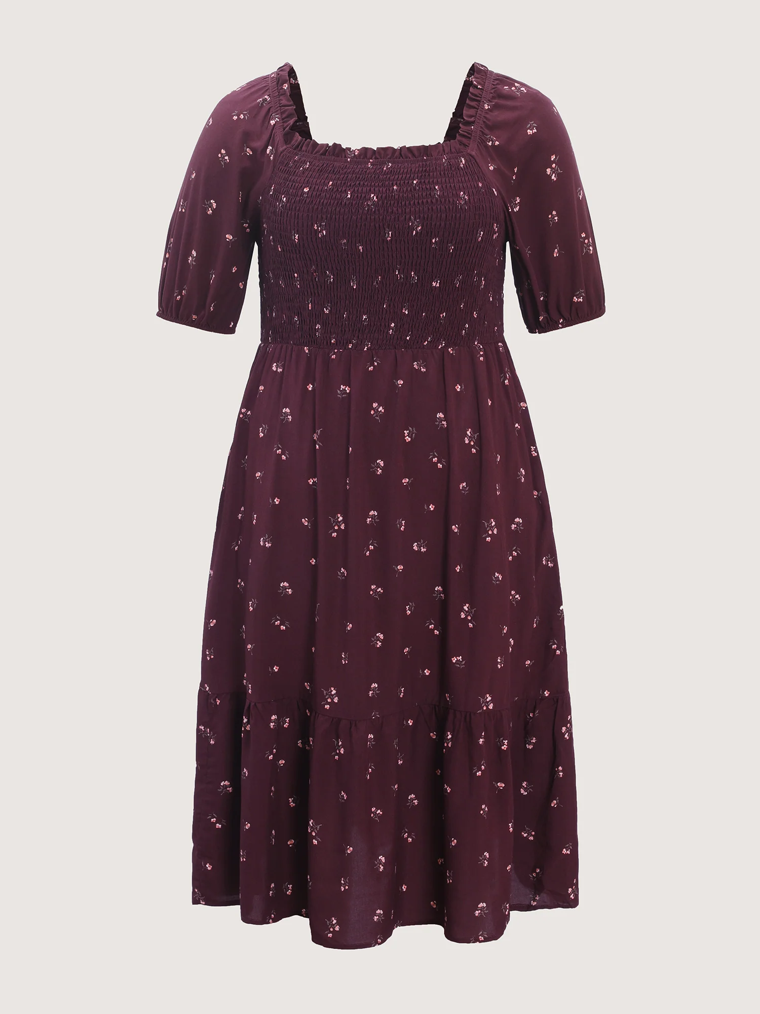 Micro Floral Shirred Bodice Midi Dress - Image 8