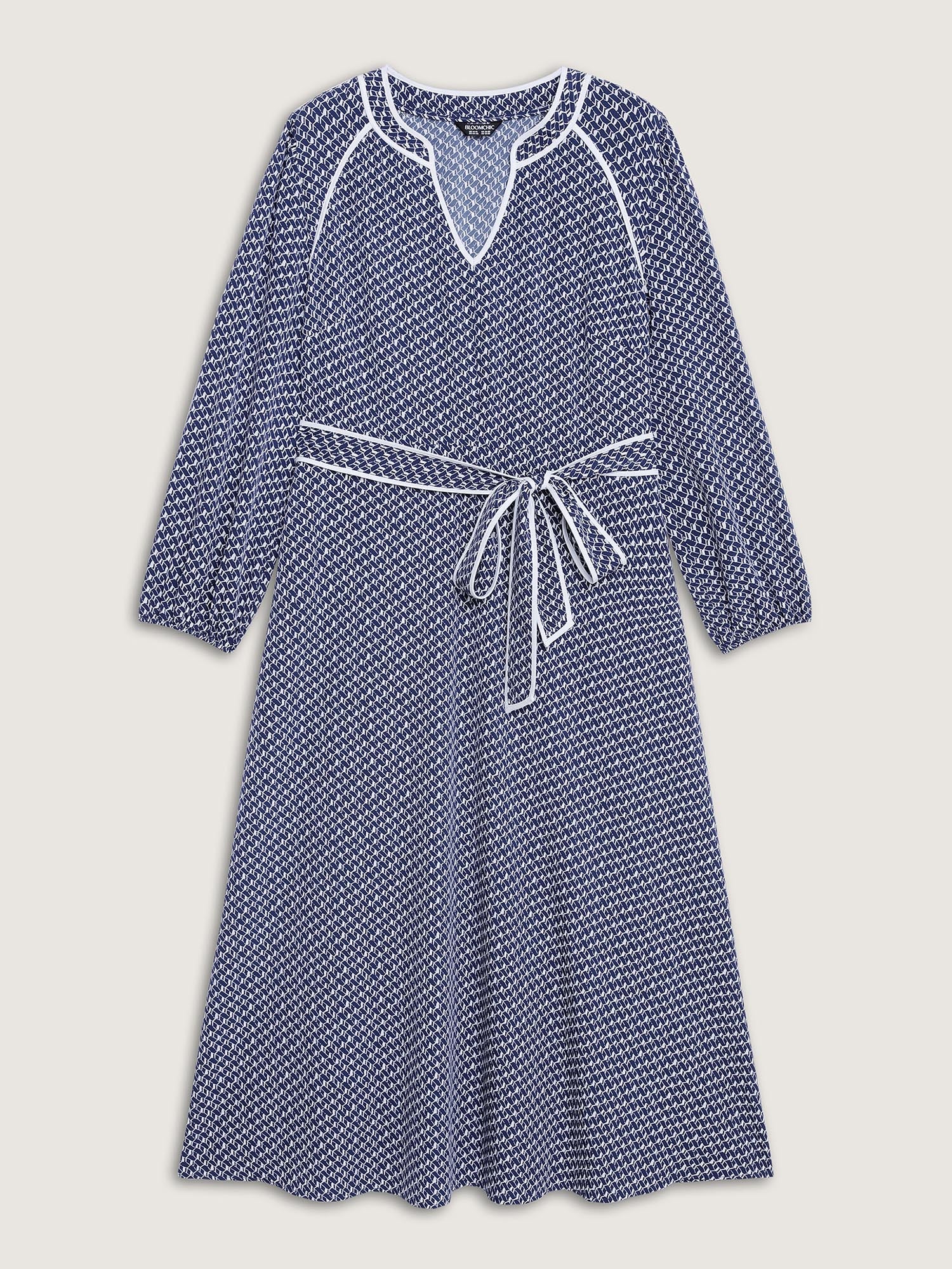 Micro Geometric Print Waist-Tie Maxi Dress - Image 7