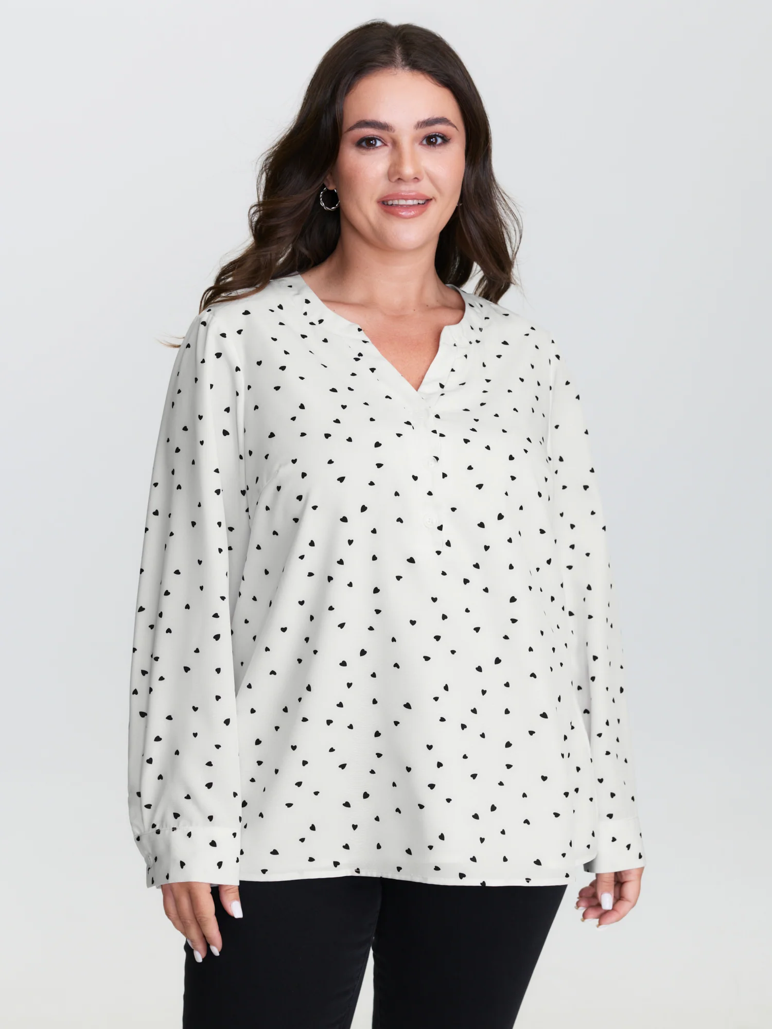 Micro Hearts Print Button Placket Shirt