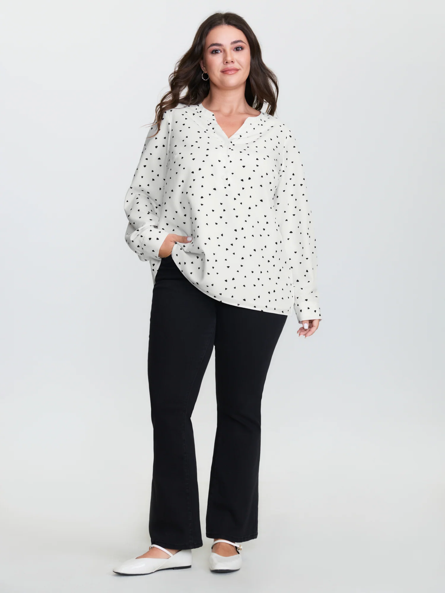 Micro Hearts Print Button Placket Shirt - Image 2