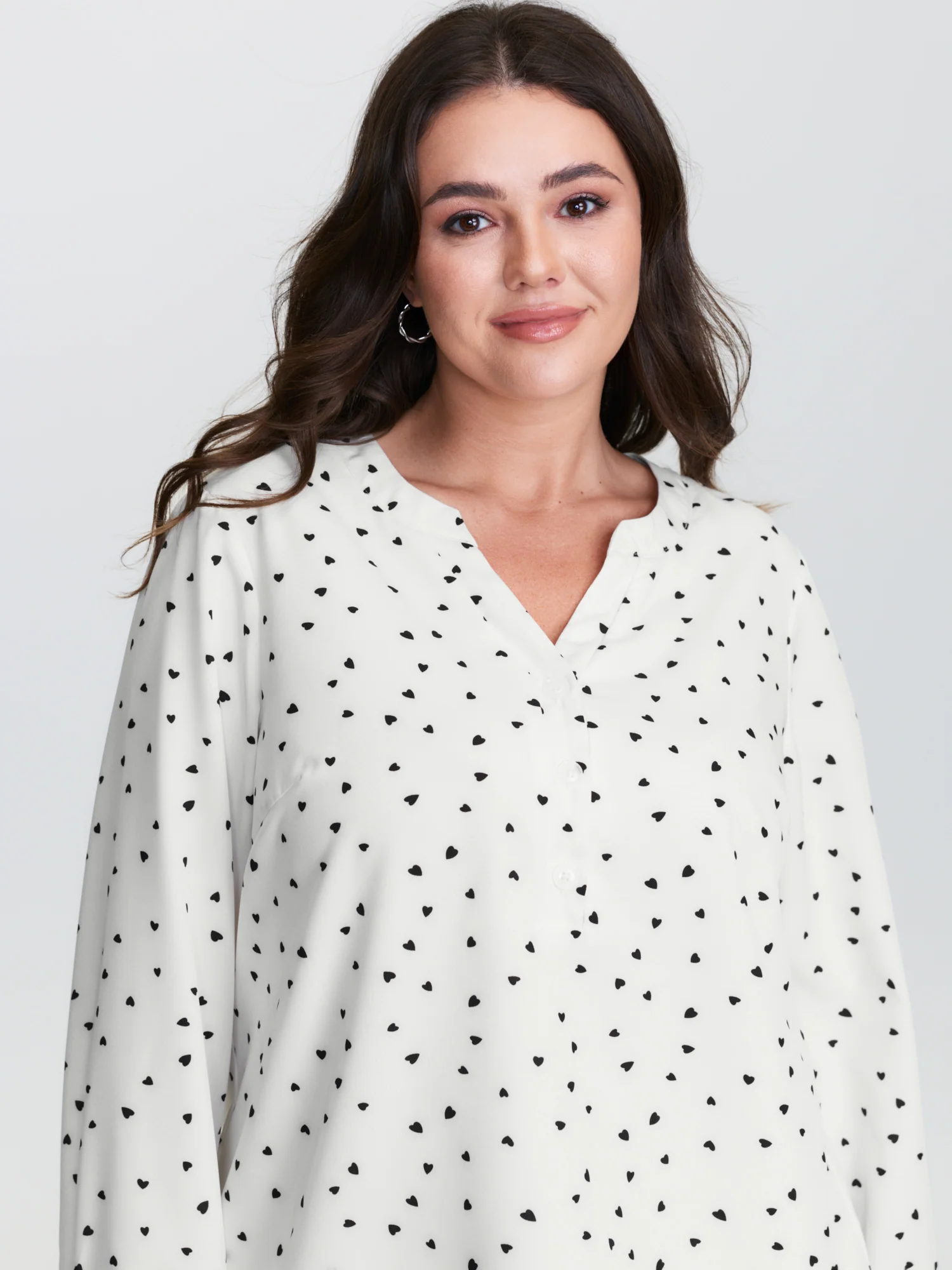 Micro Hearts Print Button Placket Shirt - Image 3
