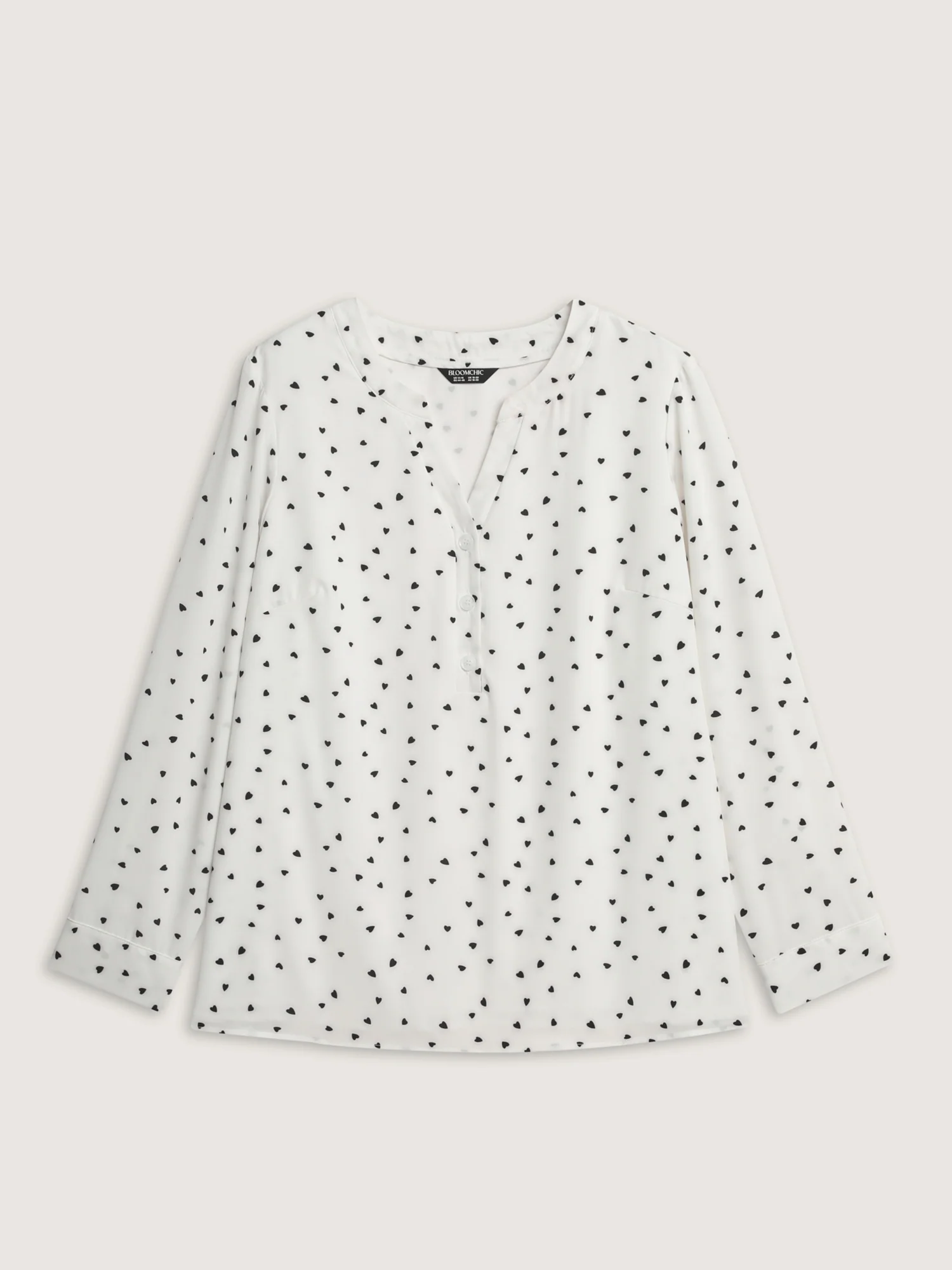Micro Hearts Print Button Placket Shirt - Image 7