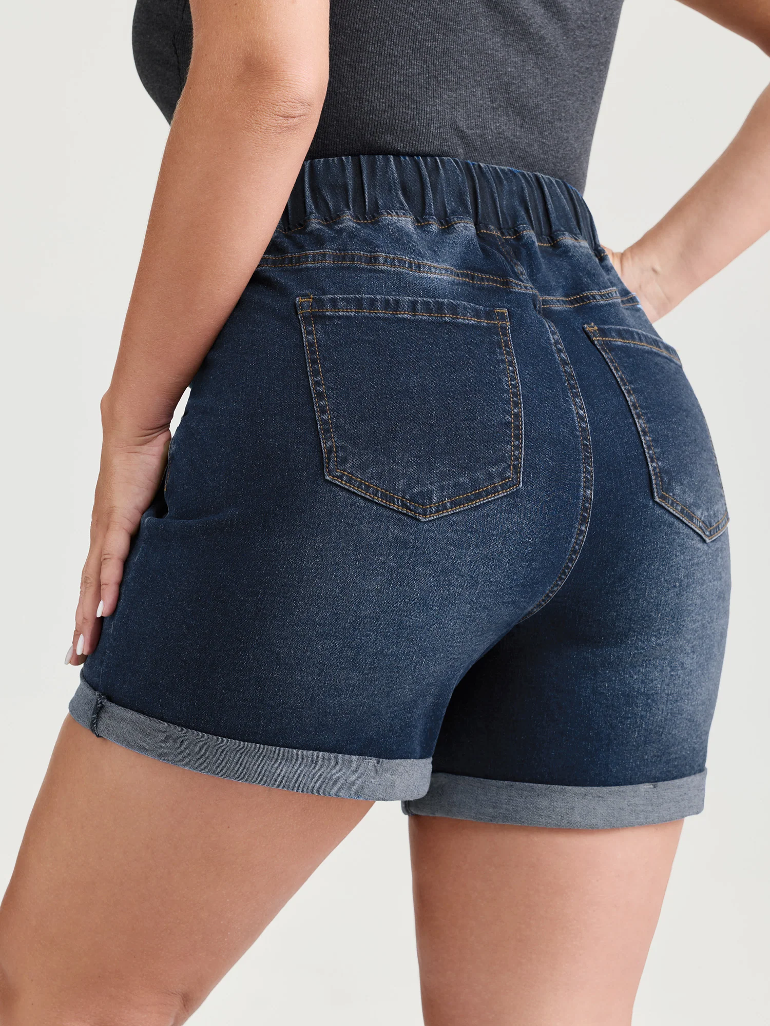 Mid-Rise Drawstring Elastic Waist Denim Shorts - Image 6