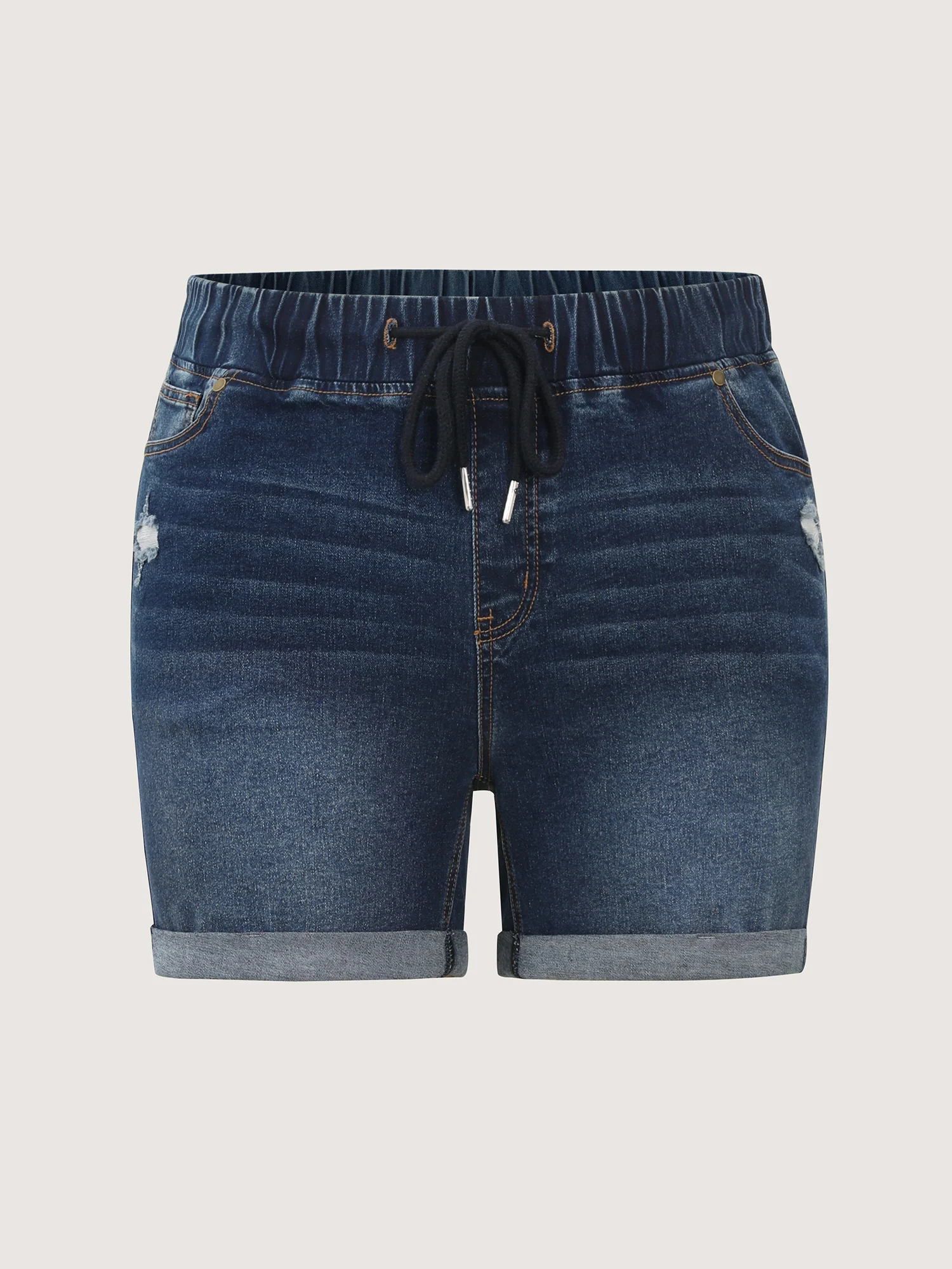 Mid-Rise Drawstring Elastic Waist Denim Shorts - Image 9