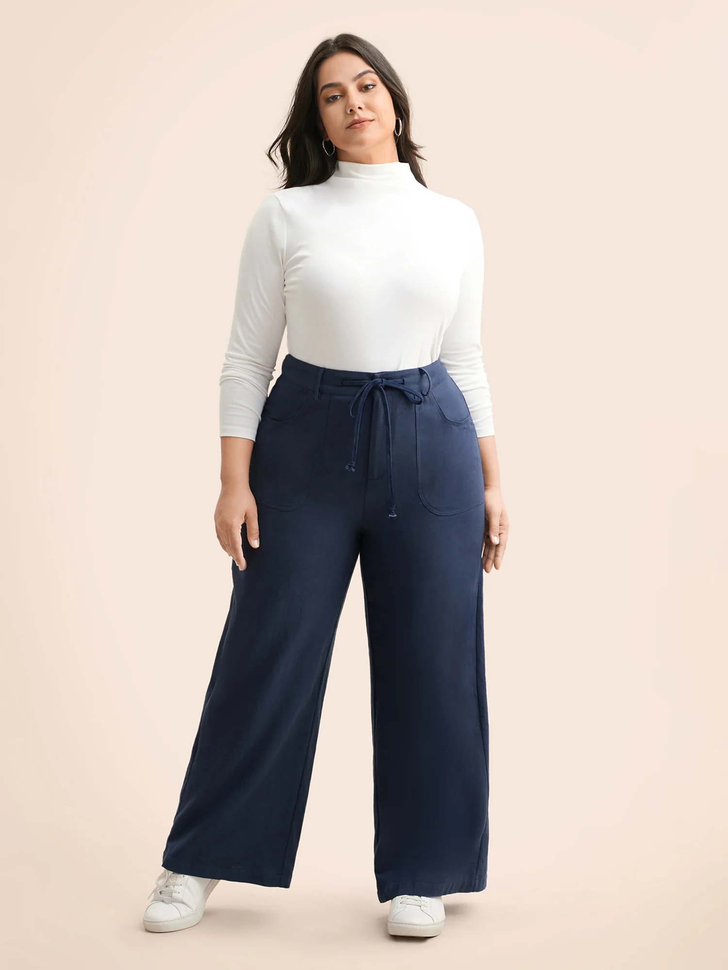 Mid Rise Drawstring Wide Leg Pants - Image 2