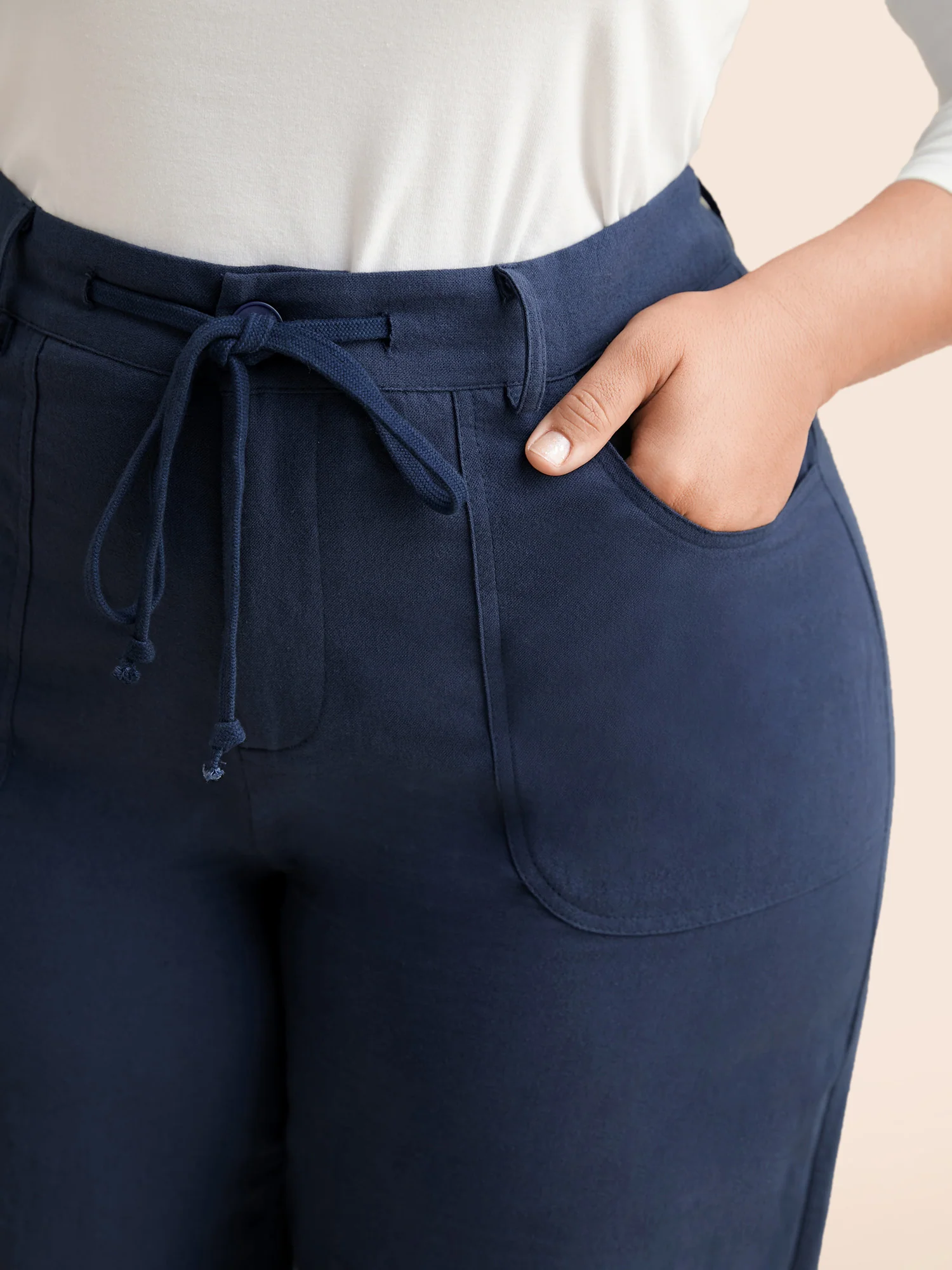 Mid Rise Drawstring Wide Leg Pants - Image 3