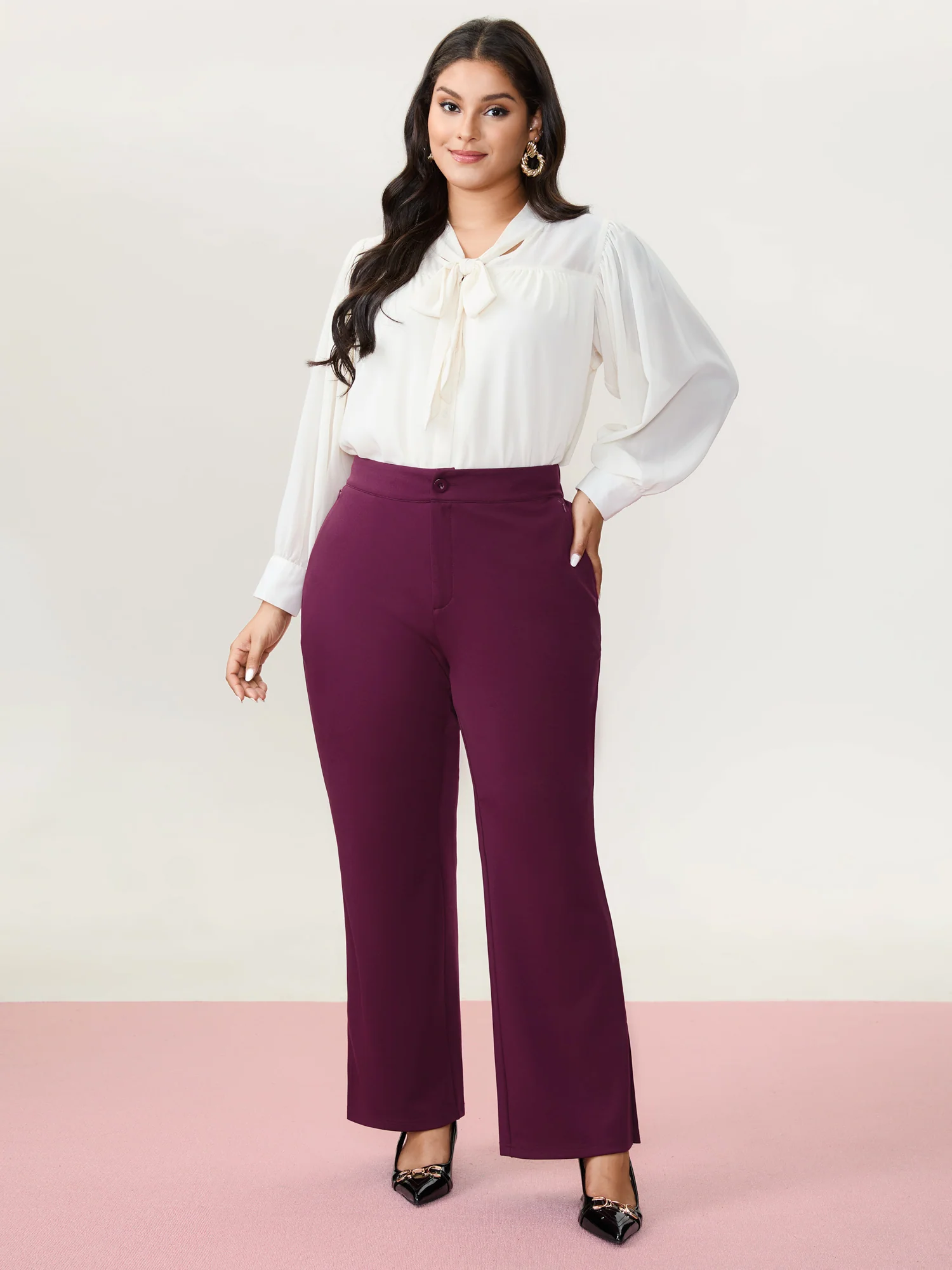 Mid-Rise Plain Bootcut Pants - Image 2