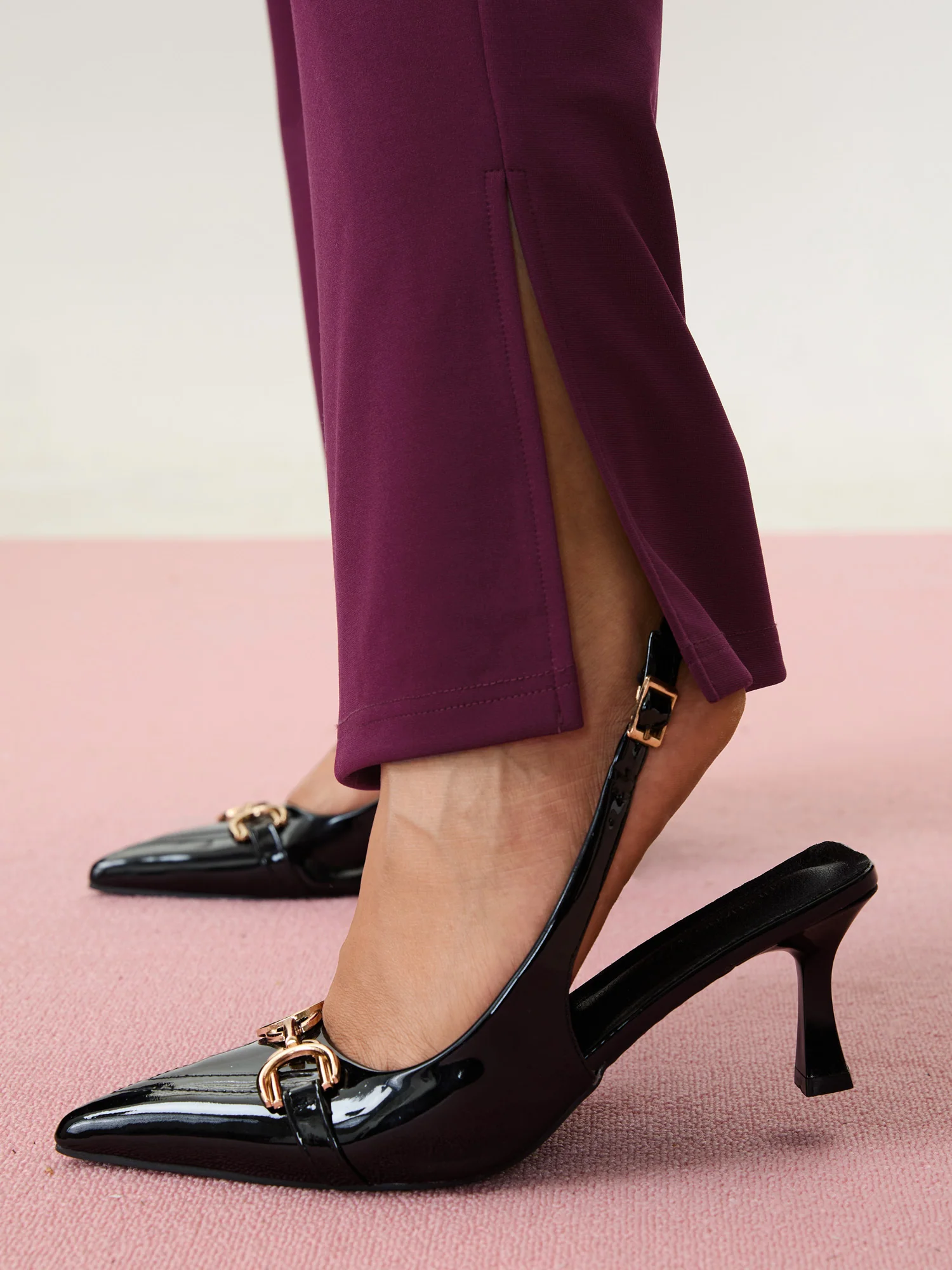 Mid-Rise Plain Bootcut Pants - Image 3