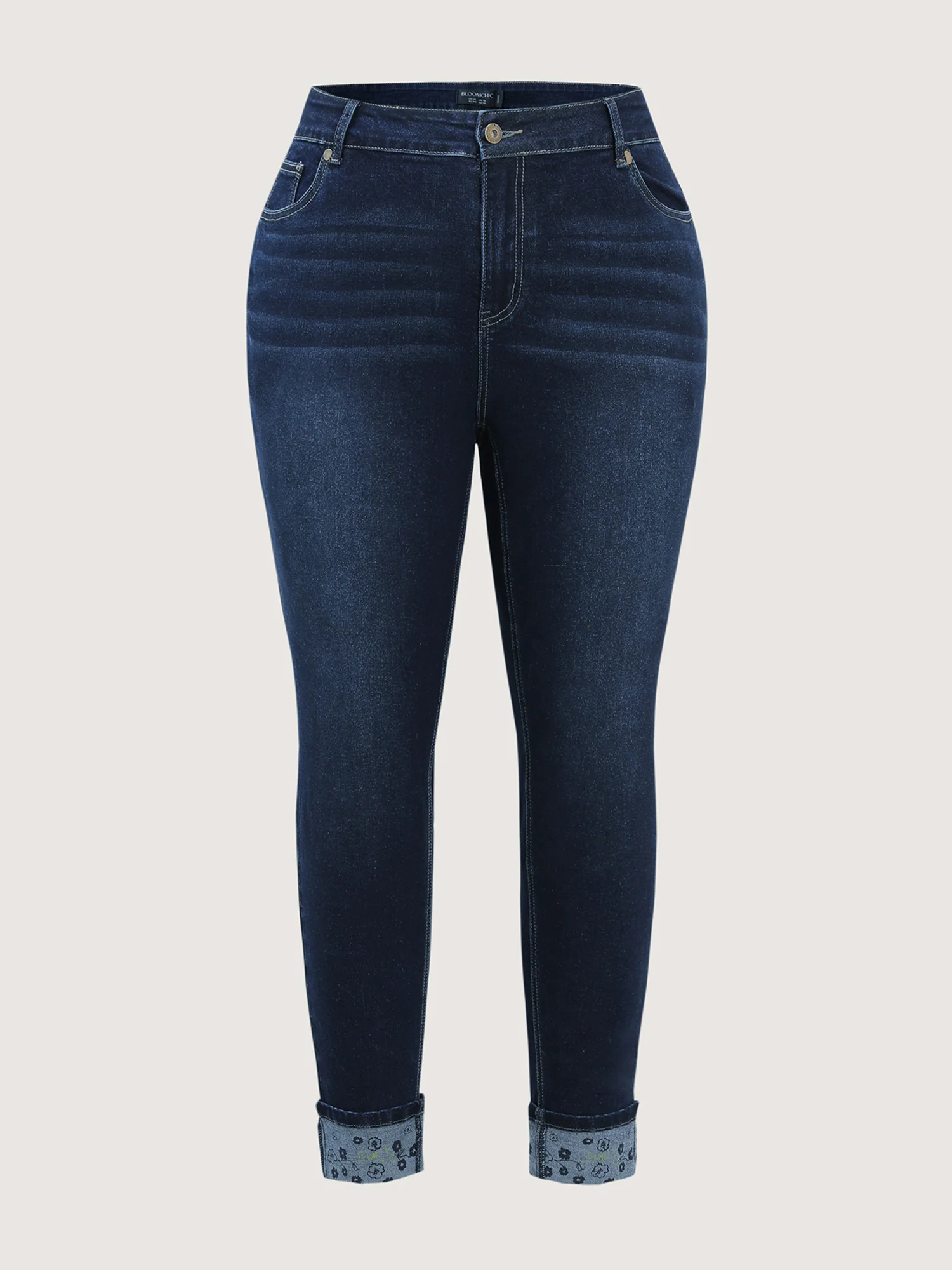 Floral Folded Hem Cropped Skinny-Fit Jeans - Image 9