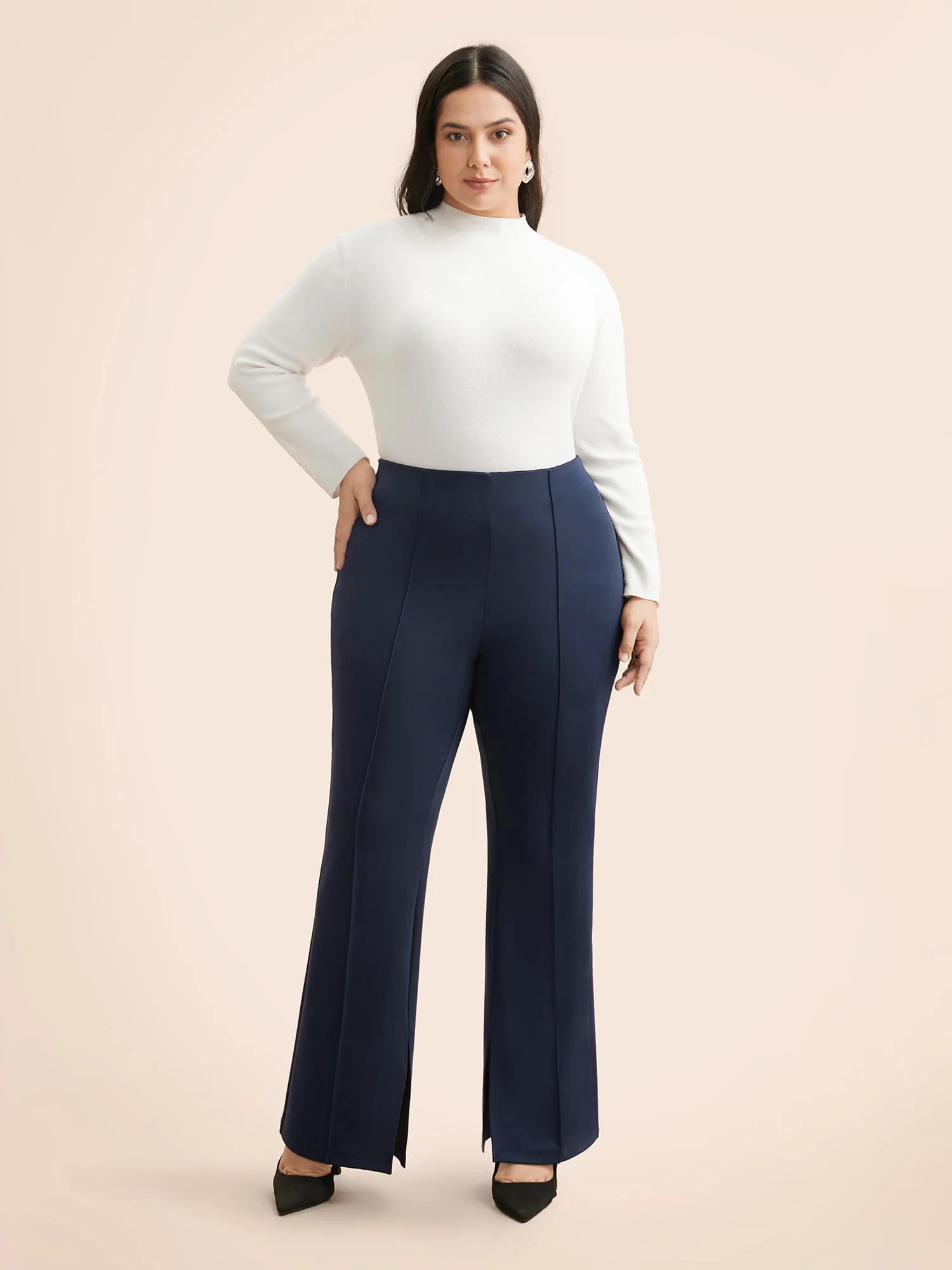 Mid Rise Slit Hem Bootcut Pants - Image 3