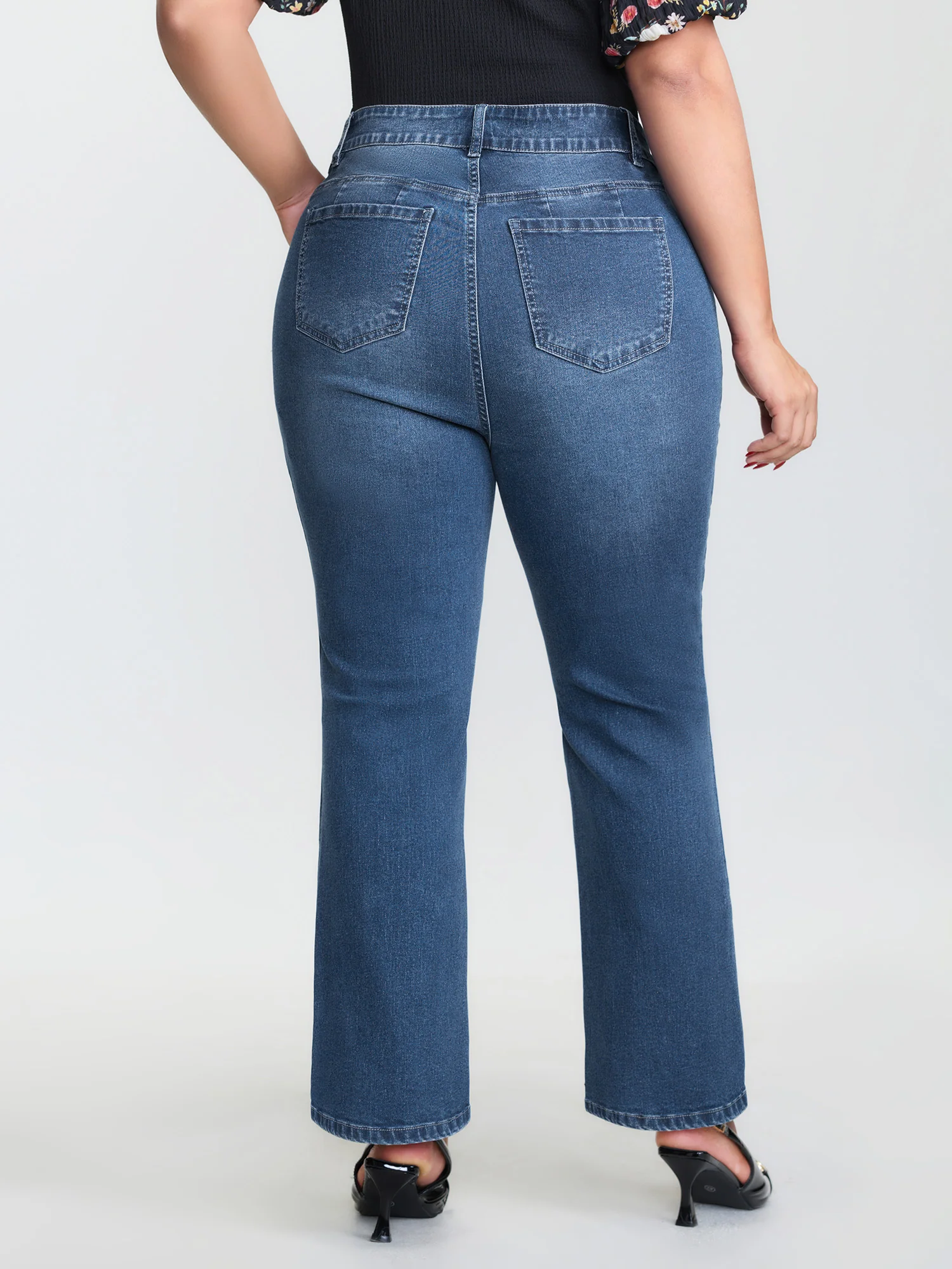 Thigh-Friendly Washed And Distressed Flare Jeans - Image 5