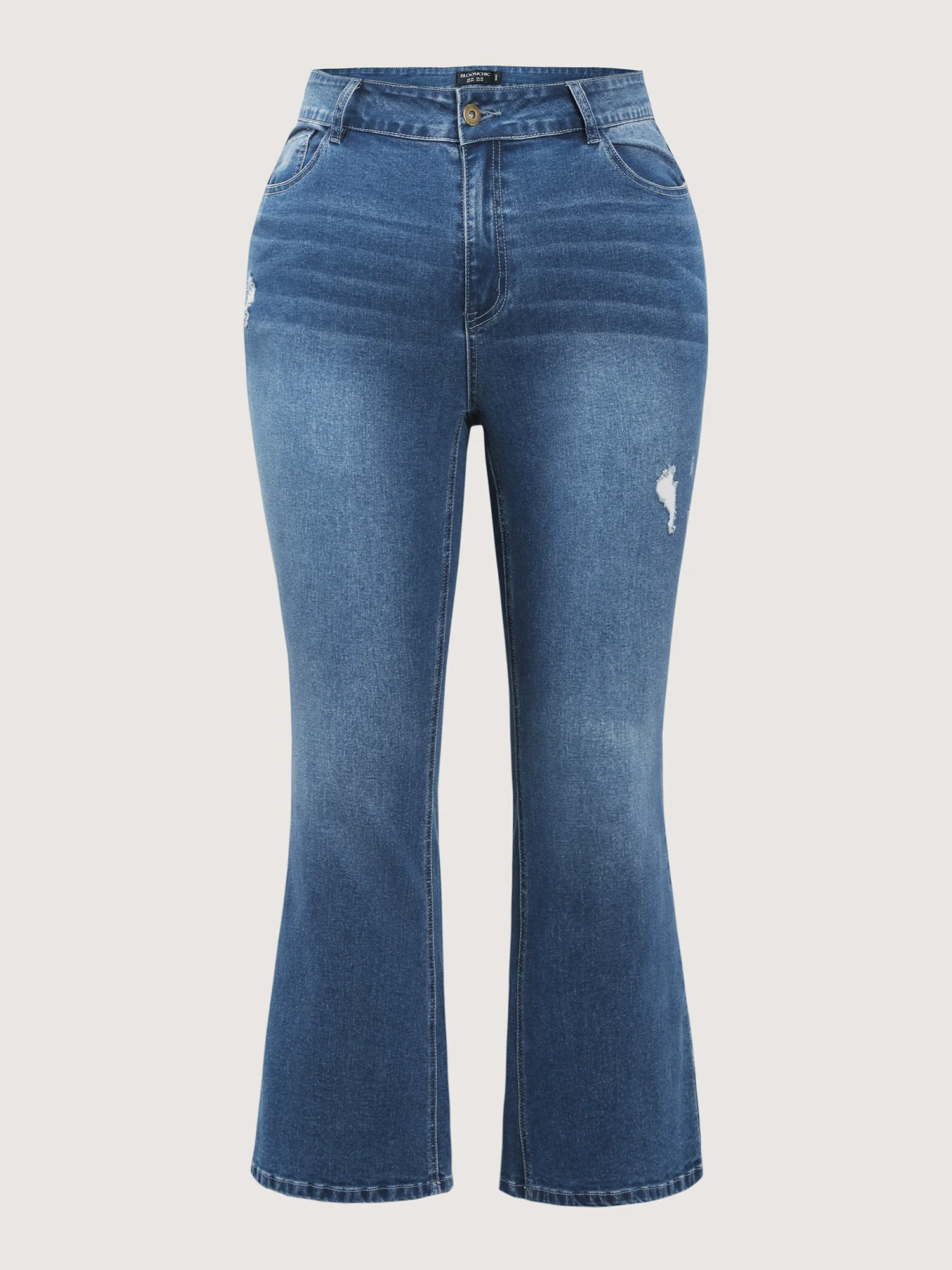 Thigh-Friendly Washed And Distressed Flare Jeans - Image 8