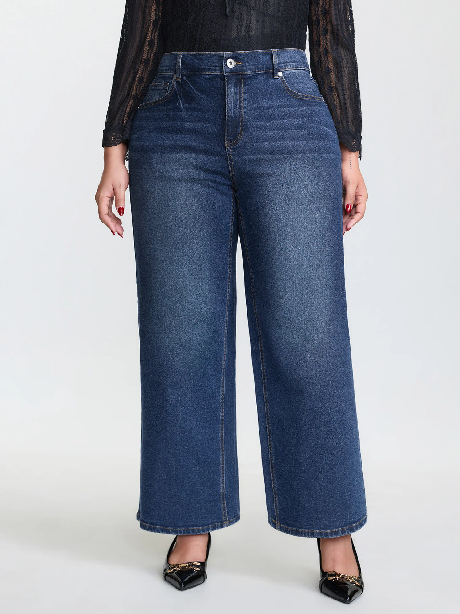Thigh-Friendly Washed Distressed Wide-Leg Jeans - Image 2