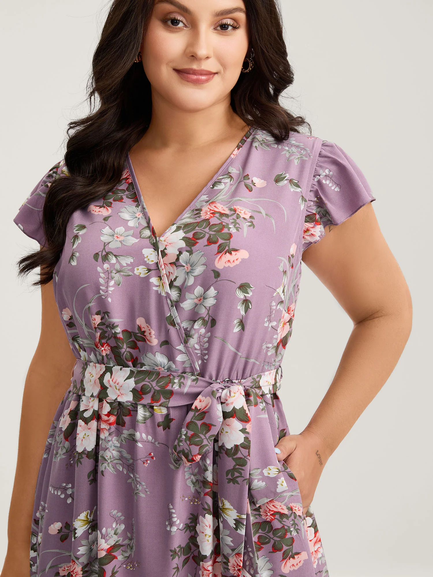 Midnight Blooms Wrap A-Line Midi Dress - Image 10