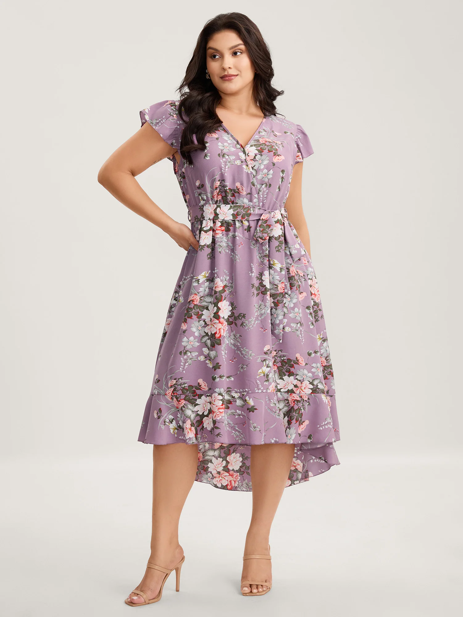 Midnight Blooms Wrap A-Line Midi Dress - Image 12