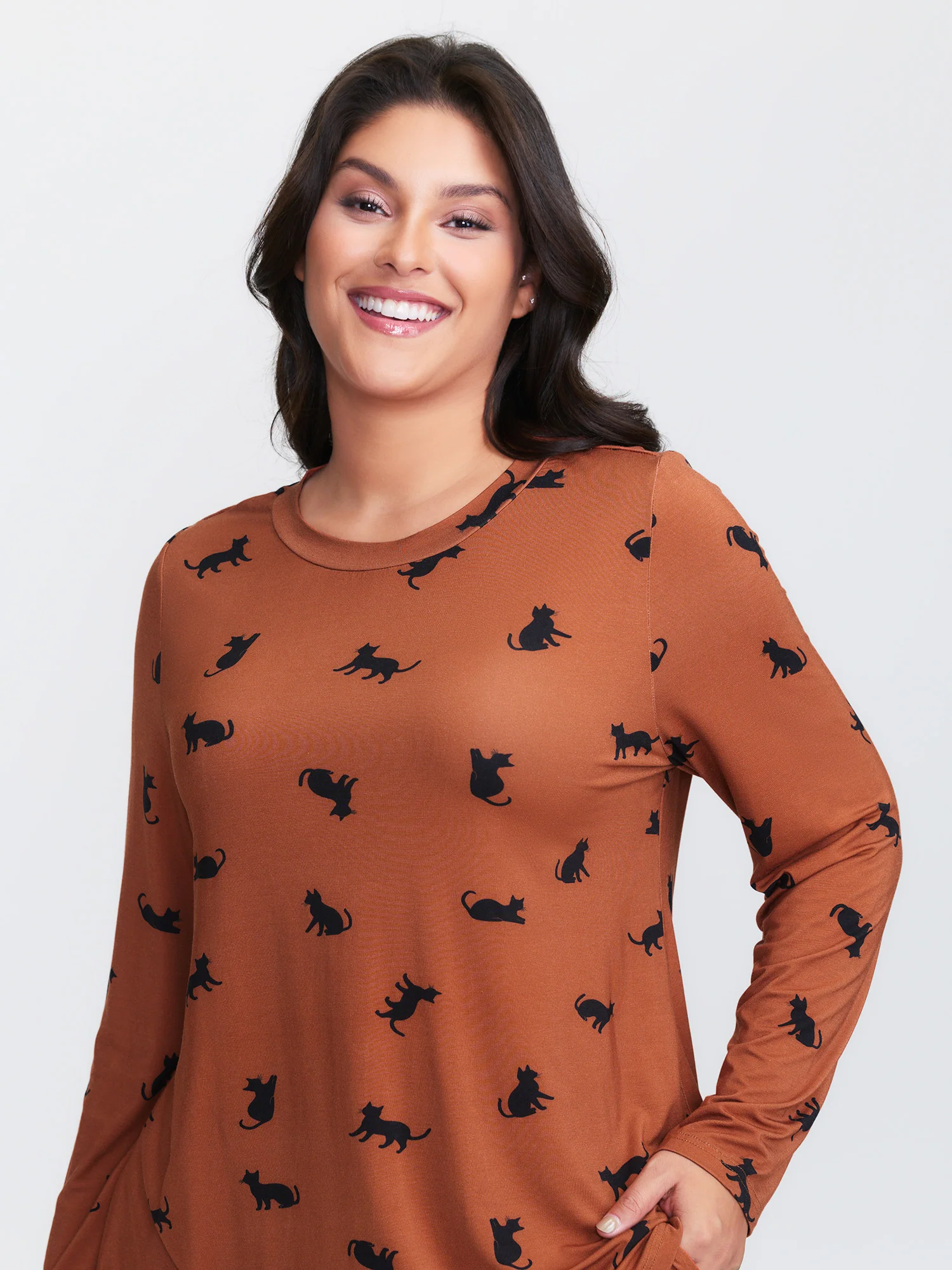 Midnight Cat Print Lounge Top - Image 2