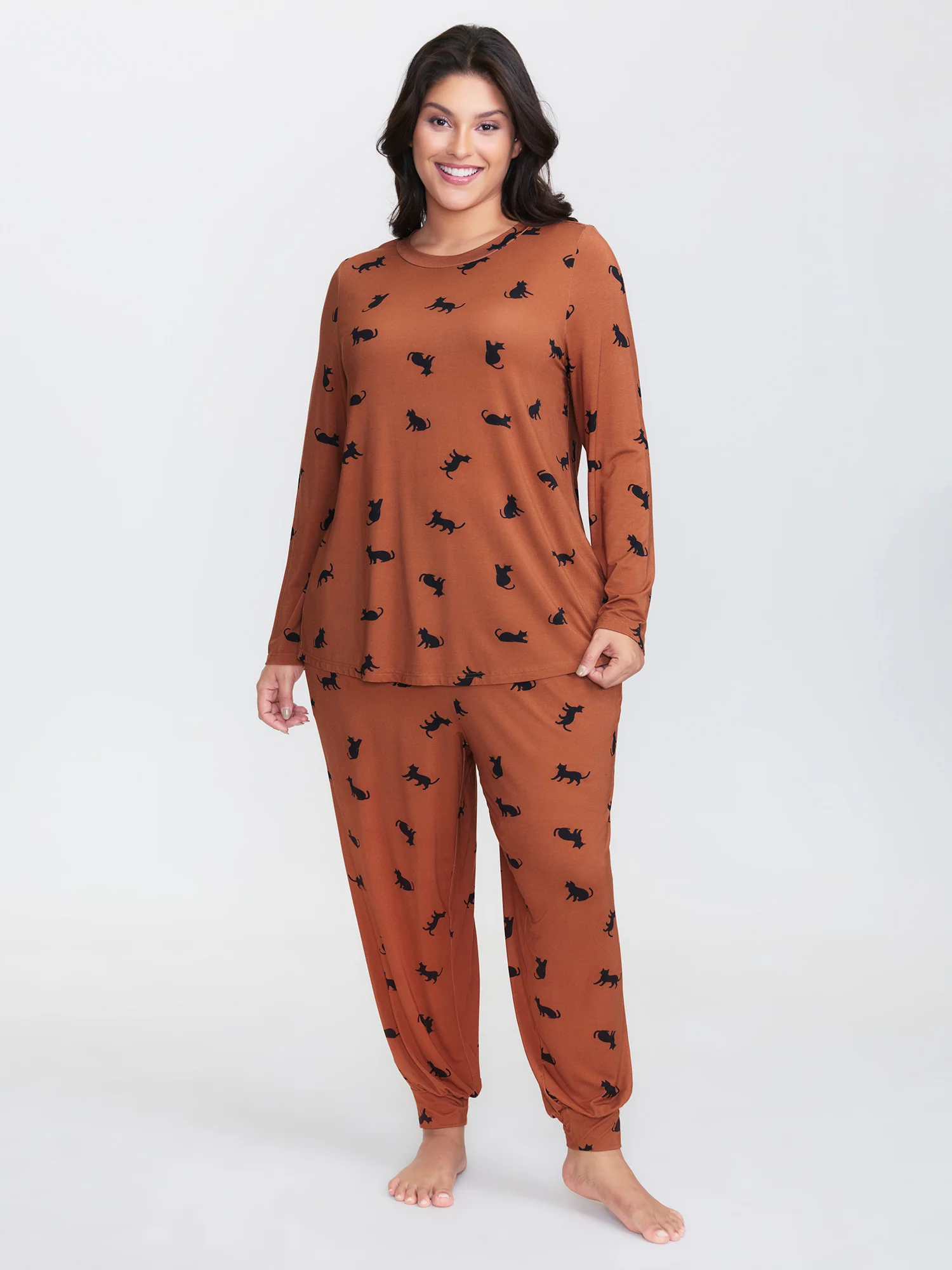 Midnight Cat Print Lounge Top - Image 3