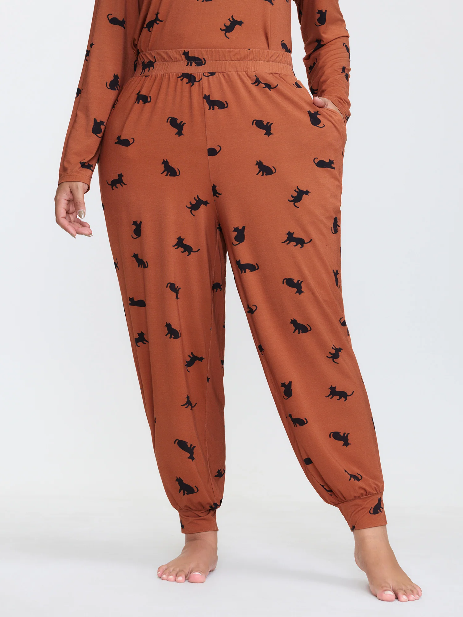 Midnight Cat Print Stretchy Lounge Bottoms