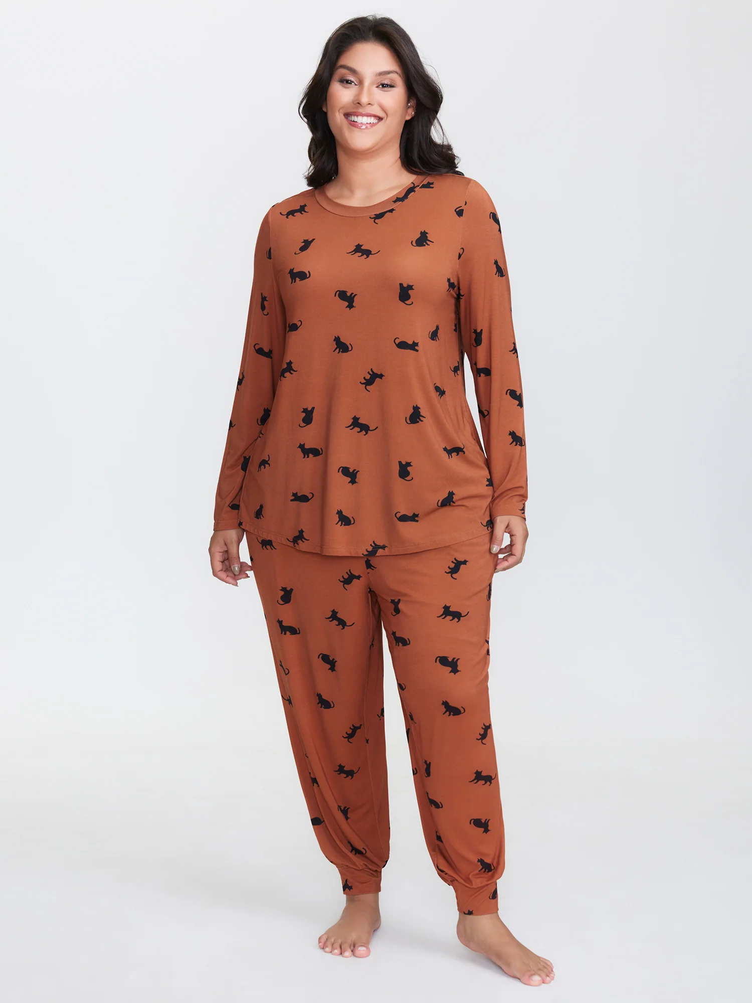 Midnight Cat Print Stretchy Lounge Bottoms - Image 2
