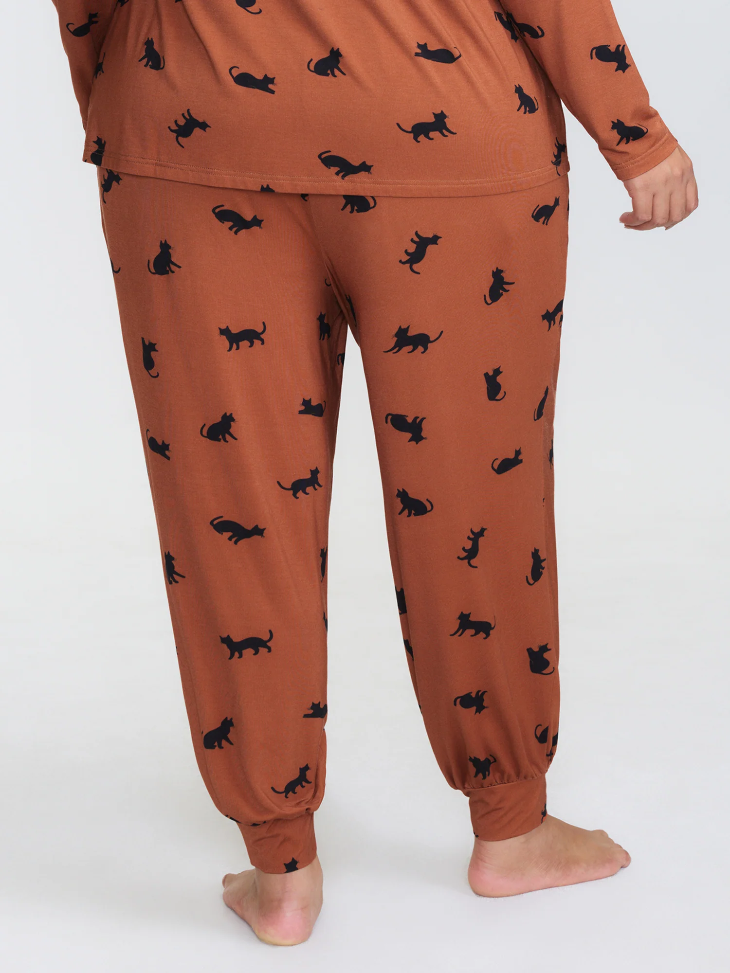 Midnight Cat Print Stretchy Lounge Bottoms - Image 5