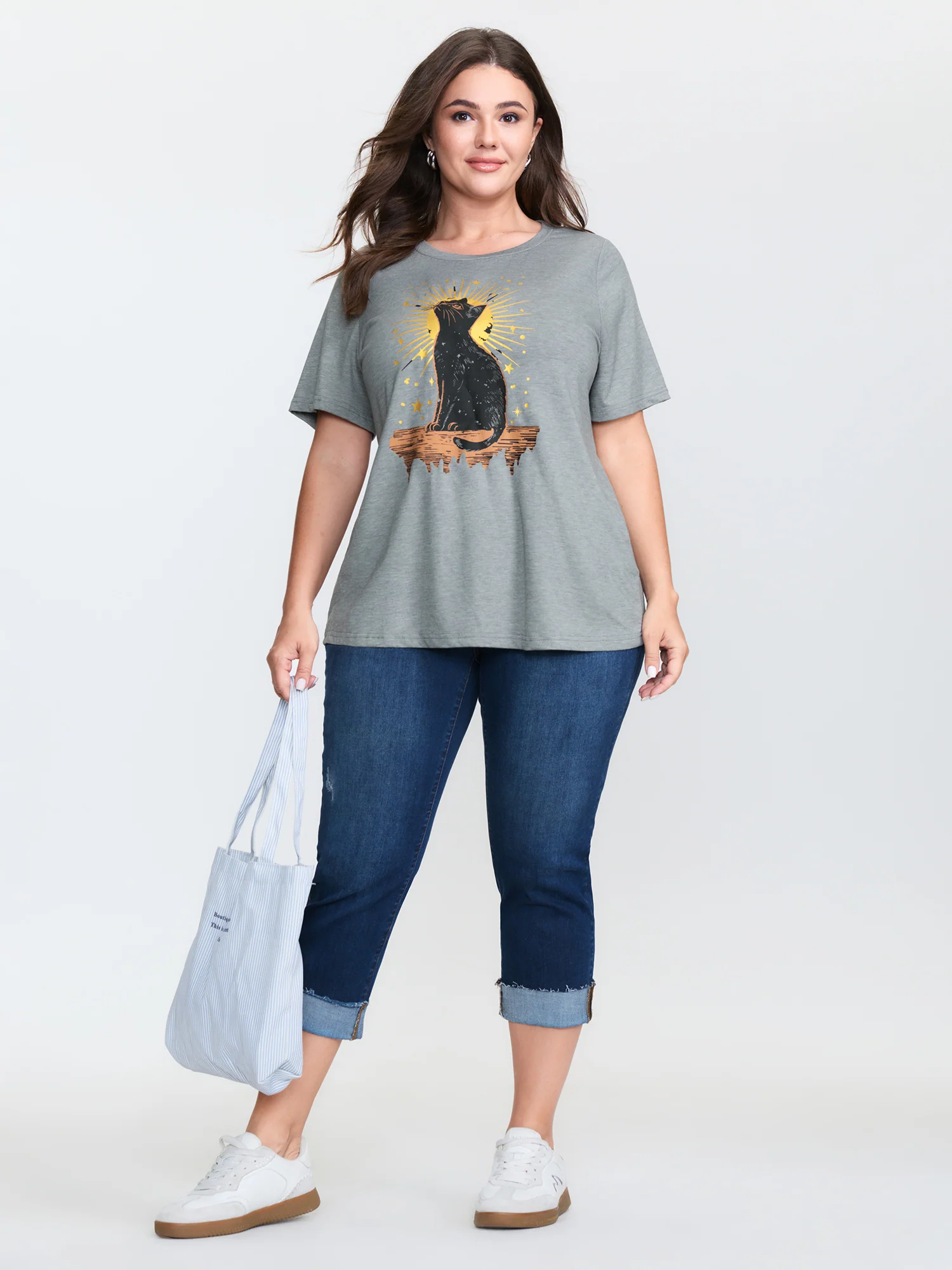Midnight Cat Print Stretchy T-Shirt - Image 4