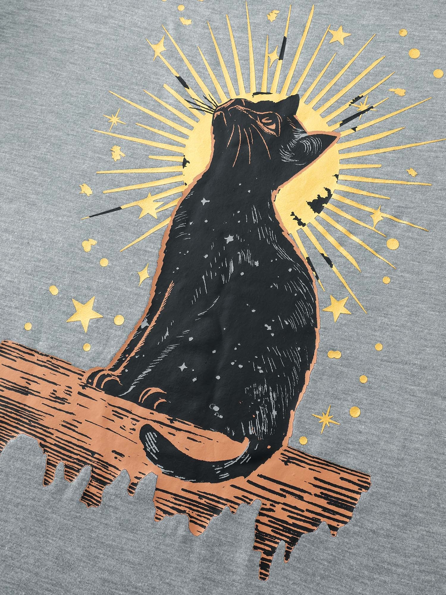 Midnight Cat Print Stretchy T-Shirt - Image 6