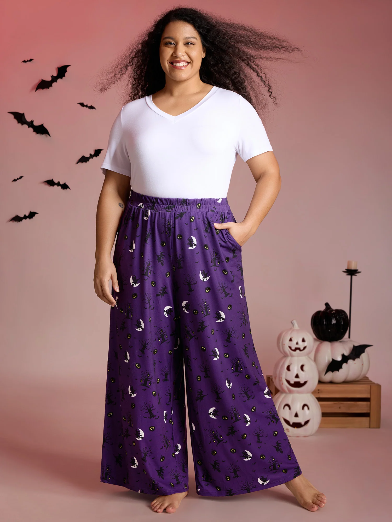 Midnight Halloween Print Wide-Leg Lounge Pants - Image 2