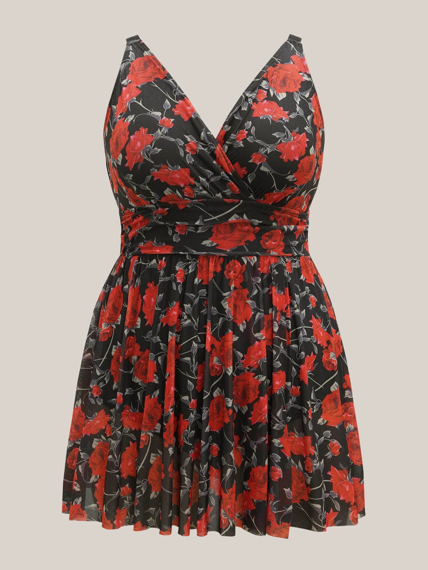 Midnight Roses Sheer Pleated Swim Dress - Image 6