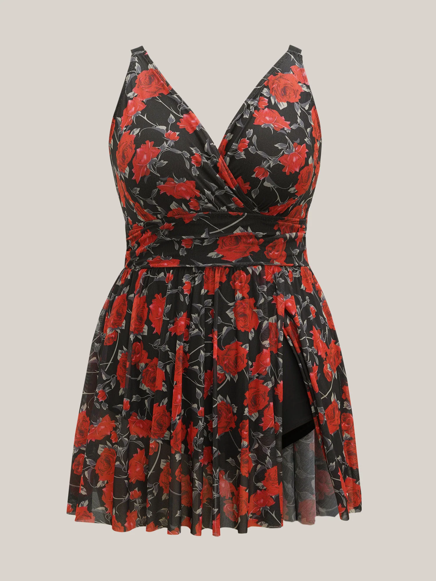 Midnight Roses Sheer Pleated Swim Dress - Image 7