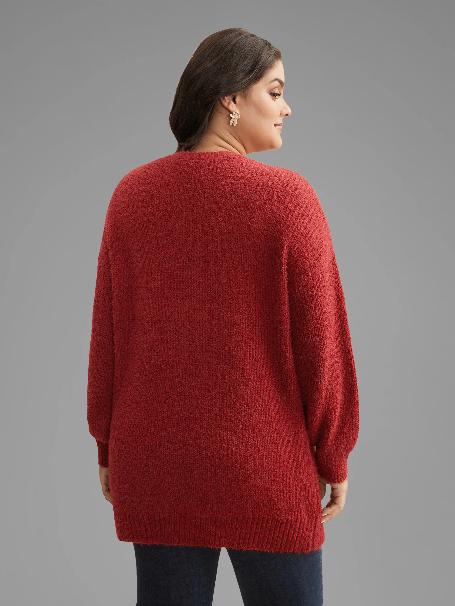 Mink-Hair Feel Pockets Open Front Cardigan - Image 5