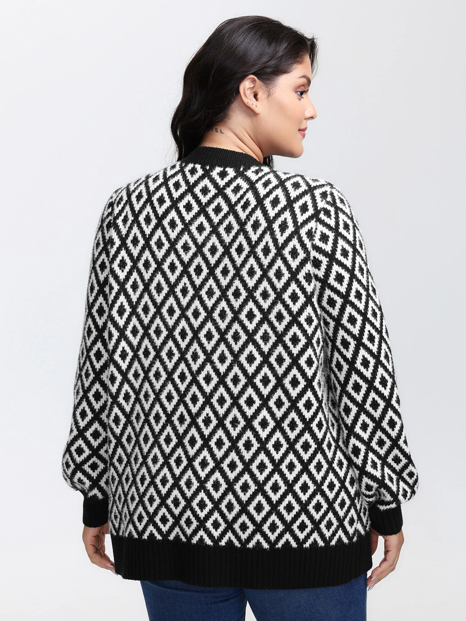 Mink Jacquard Diamond Pattern Knit Cardigan - Image 4