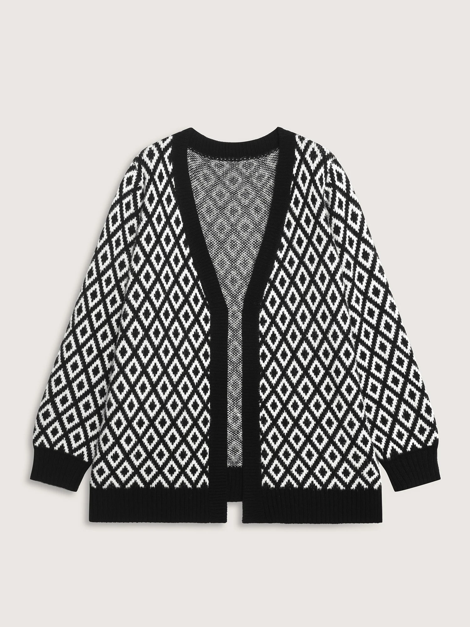 Mink Jacquard Diamond Pattern Knit Cardigan - Image 7