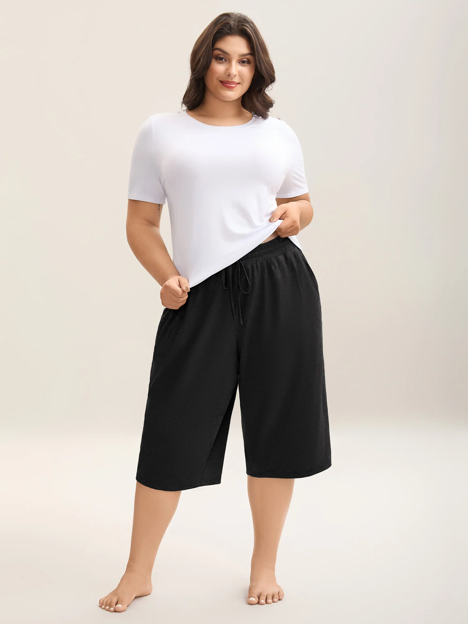 Mixed Color Knit Drawstring Loungewear Bottoms - Image 2