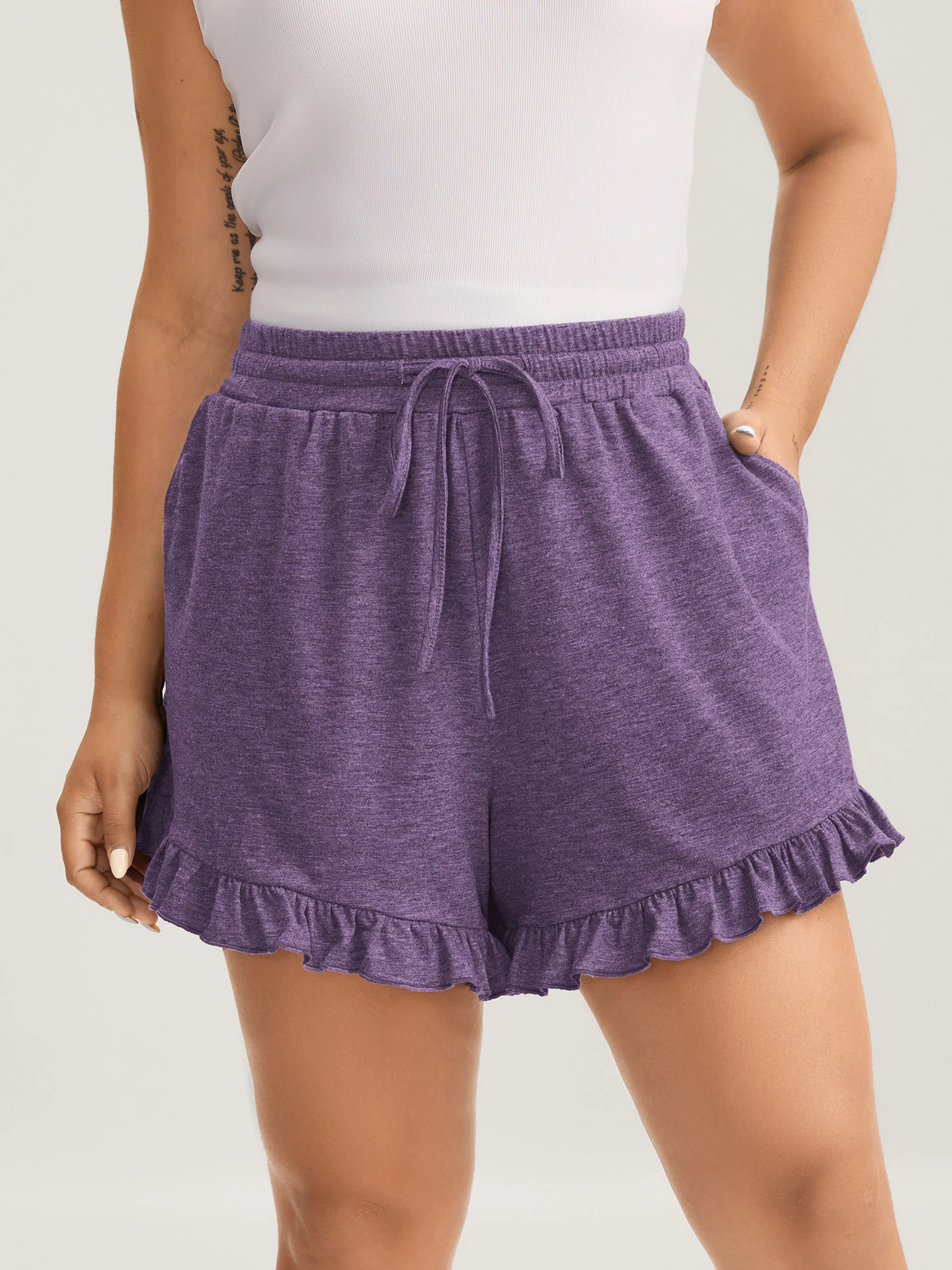 Supersoft Mixed Color Knit Drawstring Ruffled Shorts - Image 16