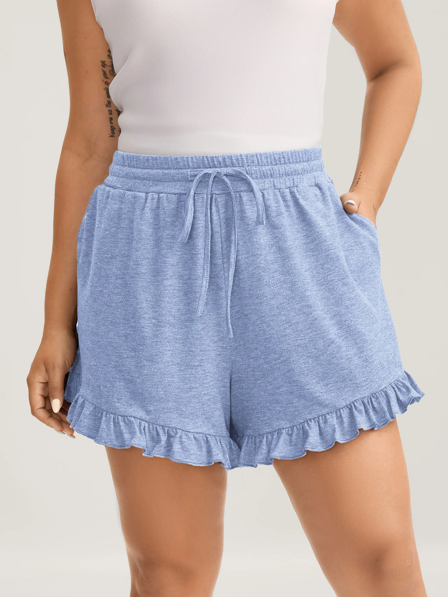 Supersoft Mixed Color Knit Drawstring Ruffled Shorts - Image 20