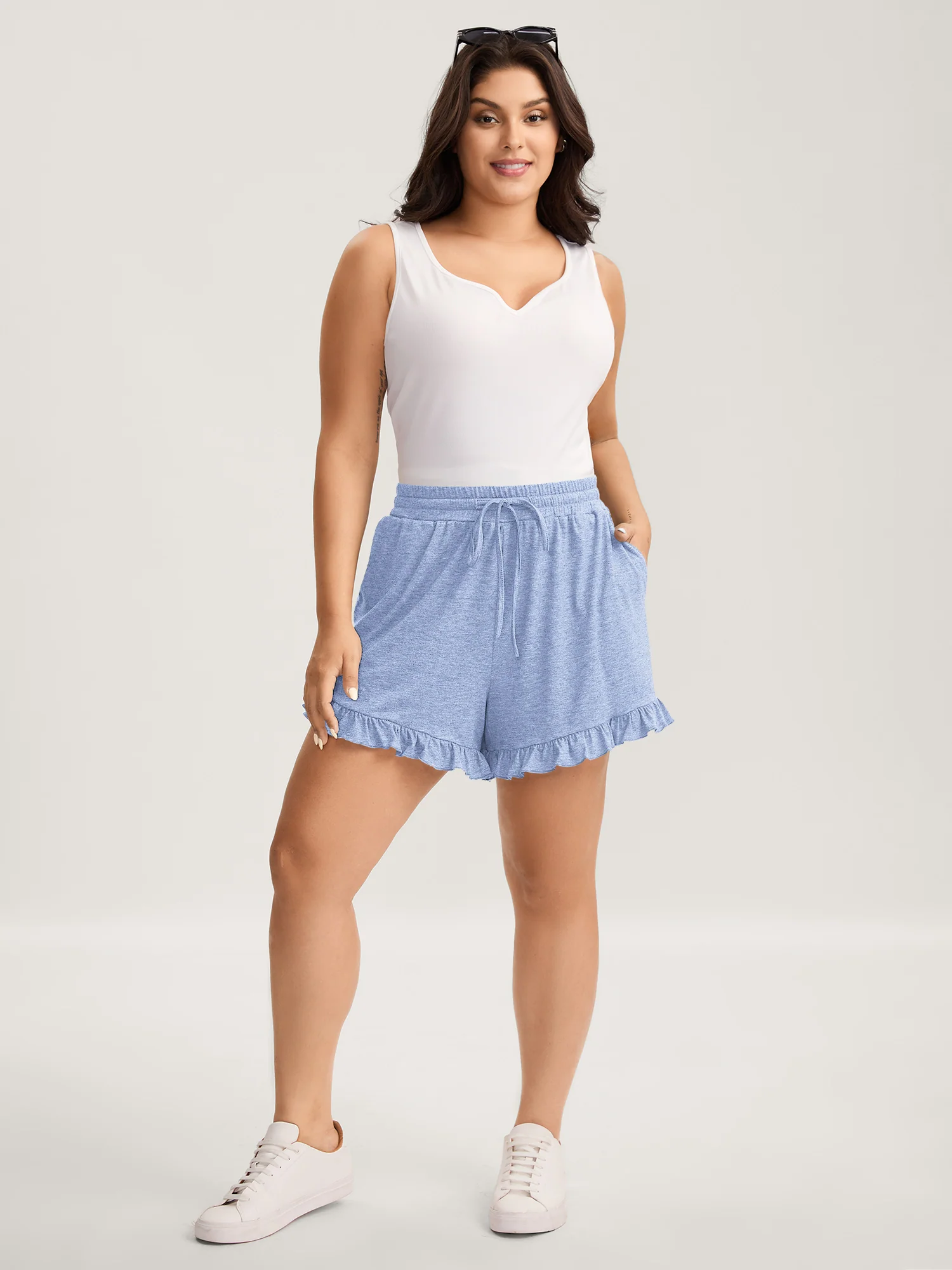 Supersoft Mixed Color Knit Drawstring Ruffled Shorts - Image 22