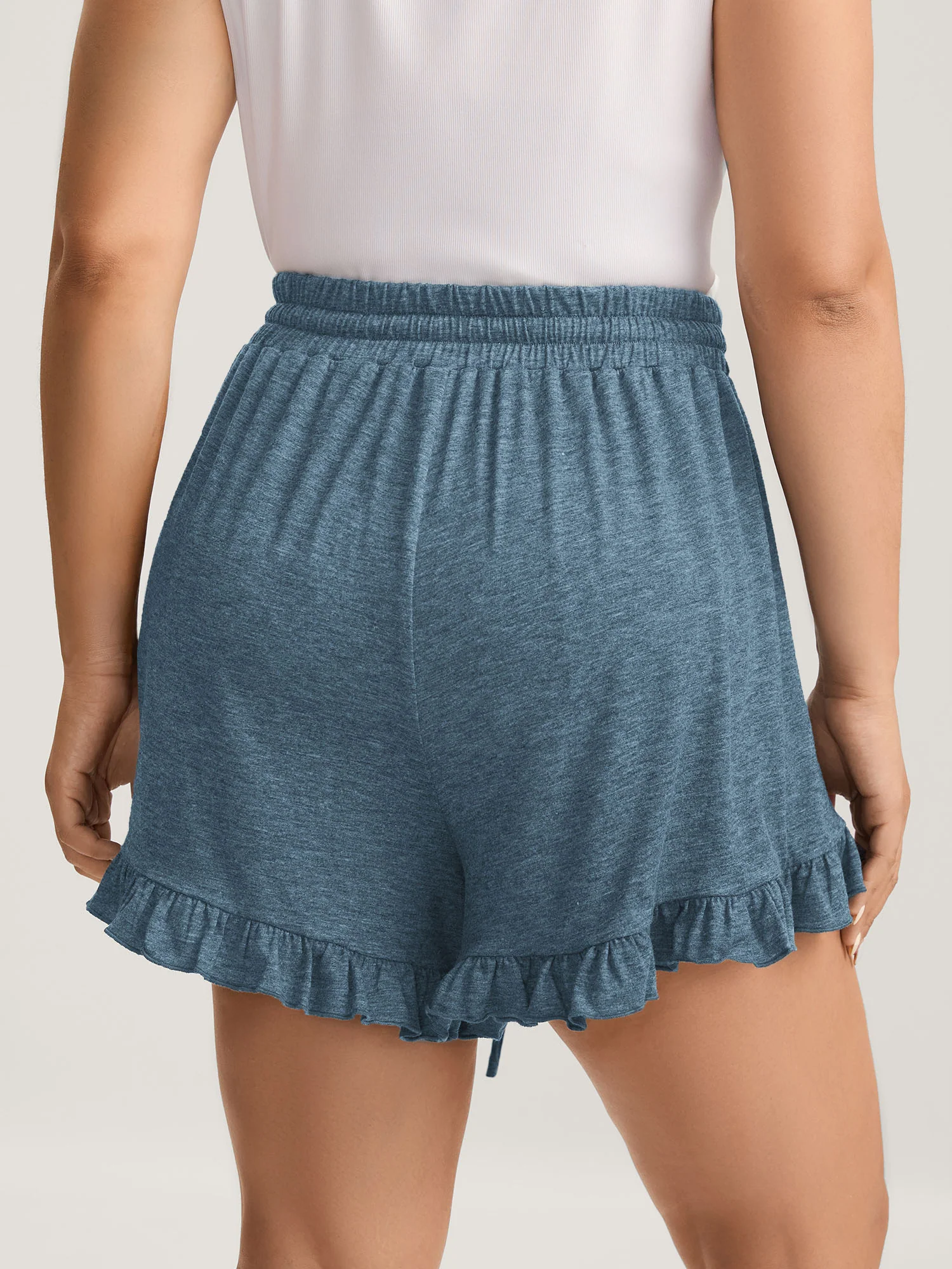 Supersoft Mixed Color Knit Drawstring Ruffled Shorts - Image 27