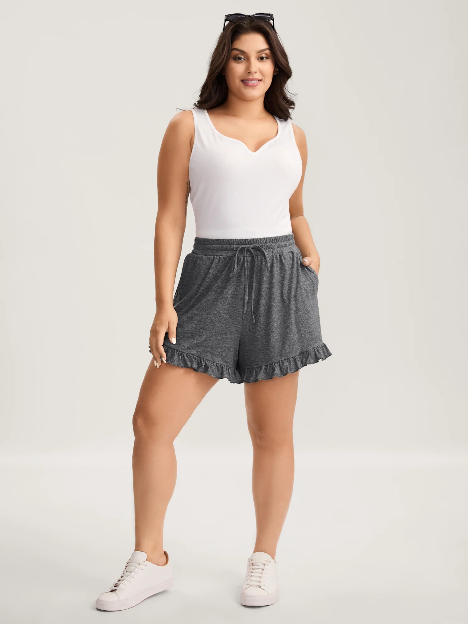 Supersoft Mixed Color Knit Drawstring Ruffled Shorts - Image 3