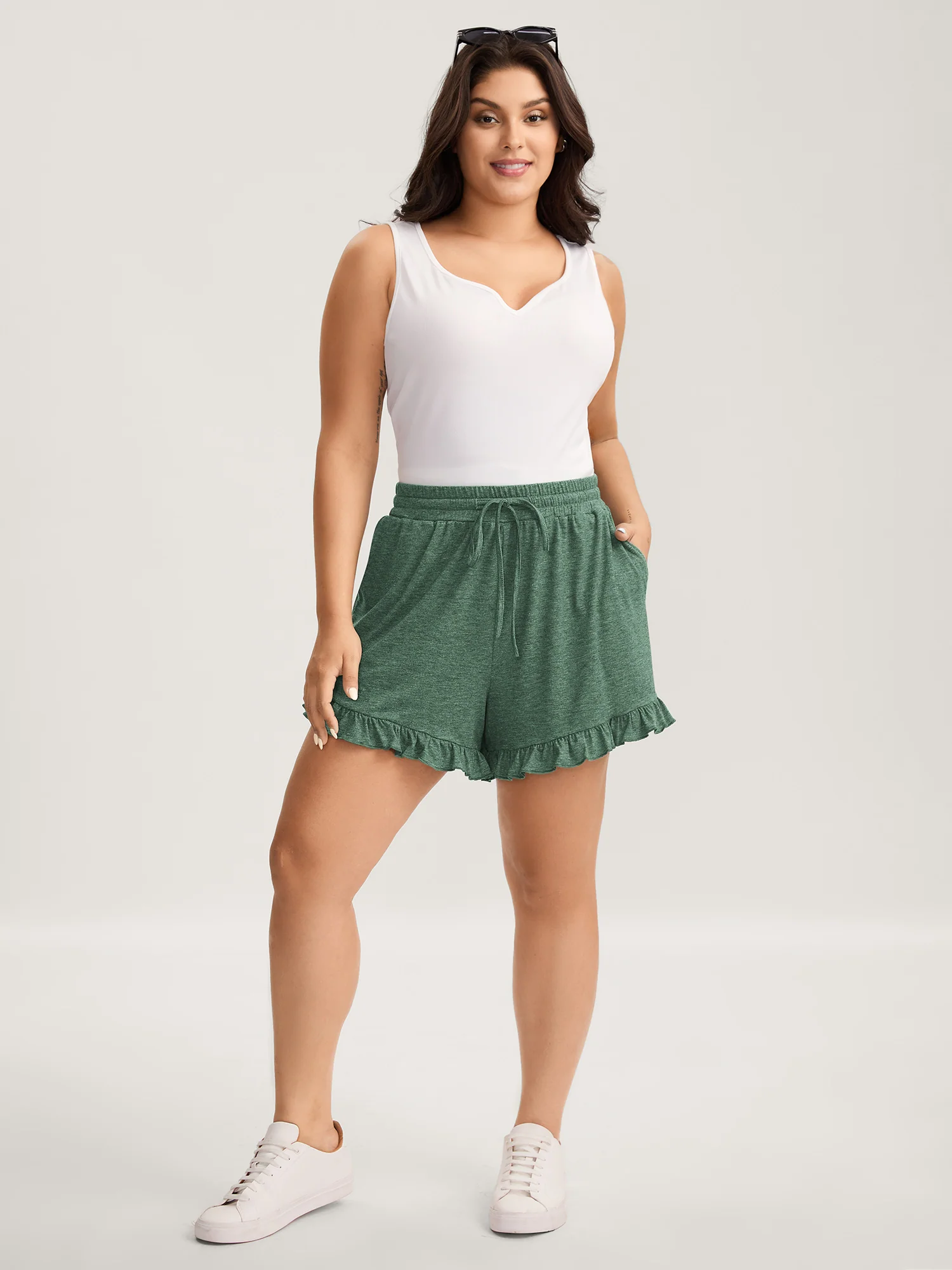 Supersoft Mixed Color Knit Drawstring Ruffled Shorts - Image 34