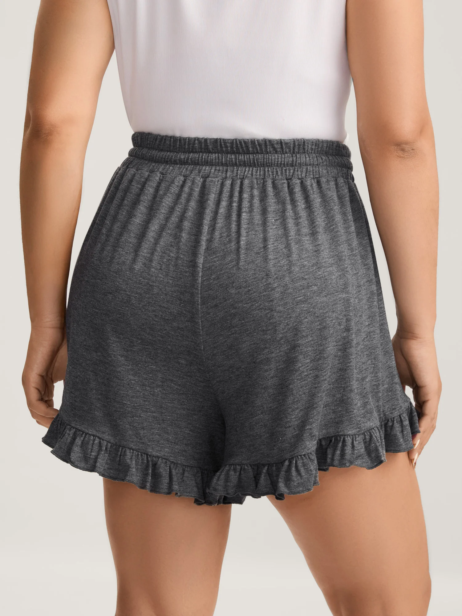 Supersoft Mixed Color Knit Drawstring Ruffled Shorts - Image 4