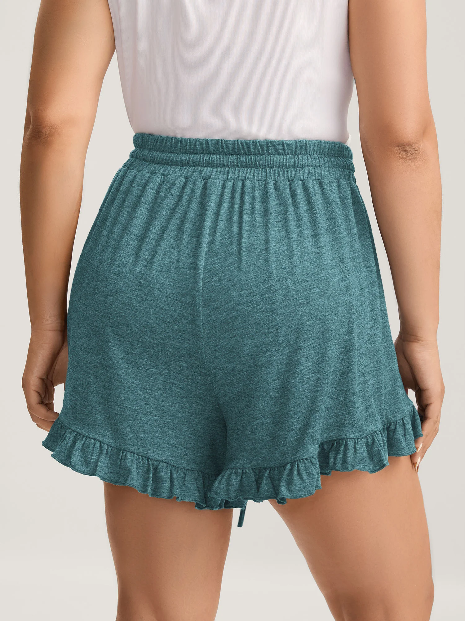 Supersoft Mixed Color Knit Drawstring Ruffled Shorts - Image 43