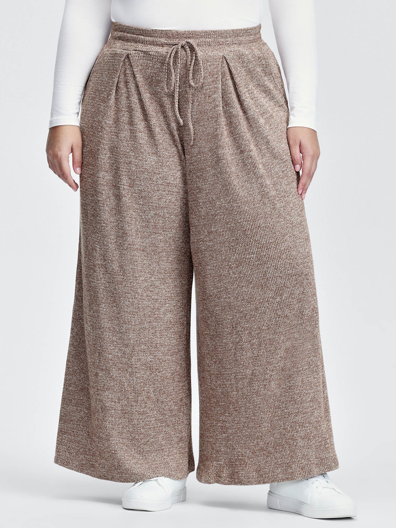Mixed Color Knit Pleated Drawstring Pants - Image 2