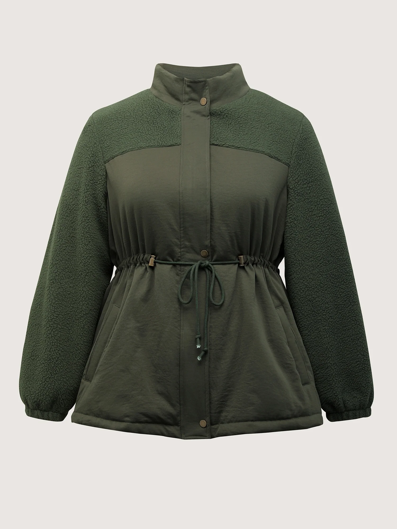 Mixed Fabric Waist Drawstring Quilted Jacket - Image 9