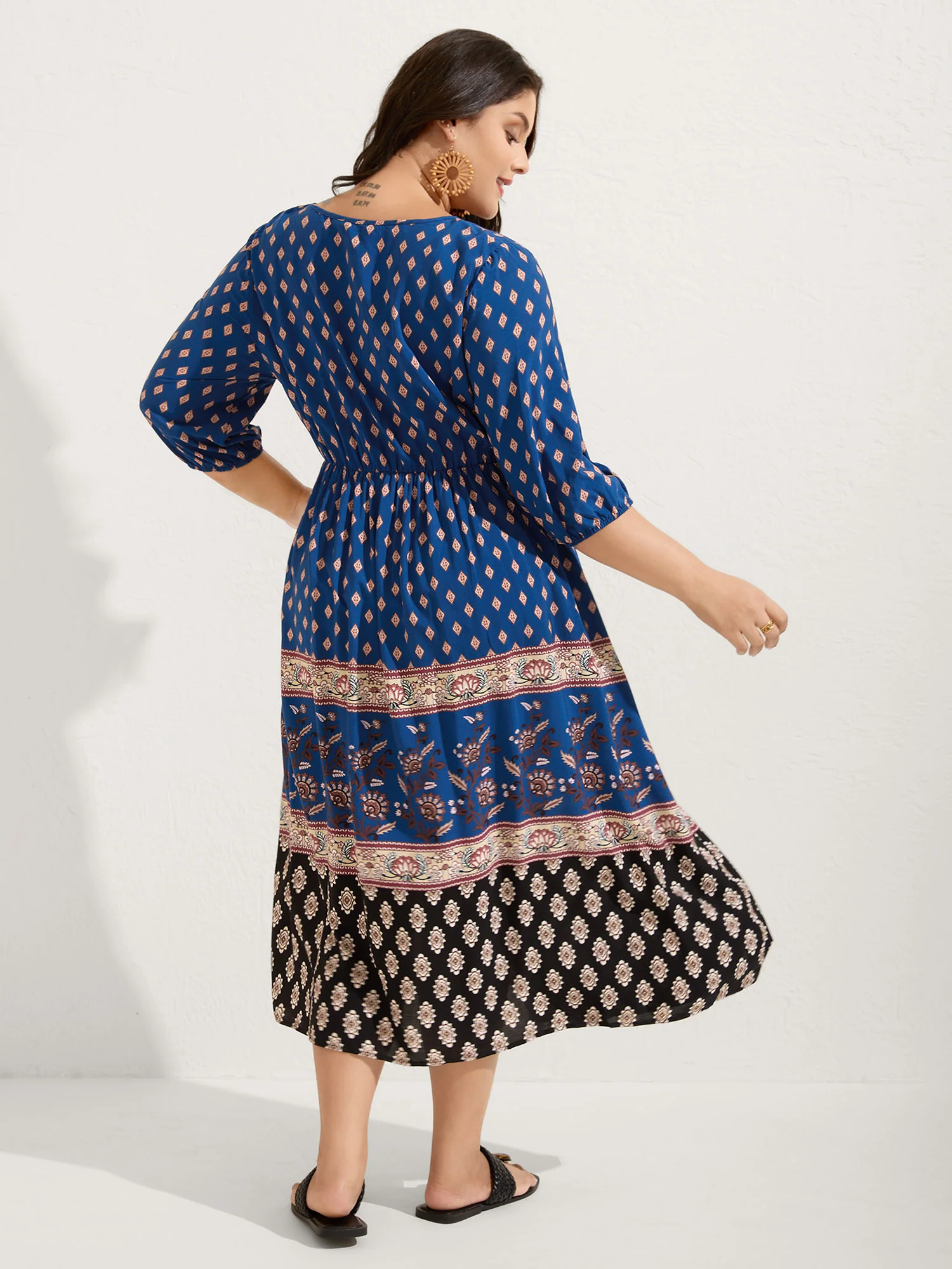 Mixed Floral Print Pockets Midi Dress - Image 4