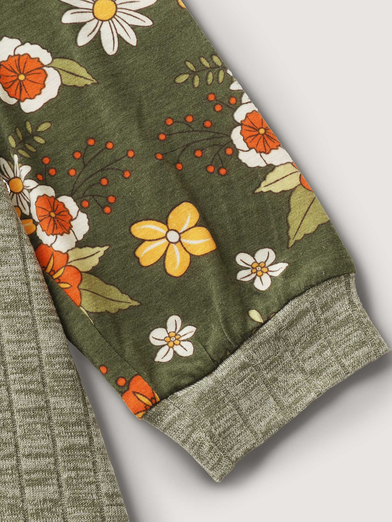 Mixed Floral Print Ribbed V-Neck Sweatshirt - Image 6