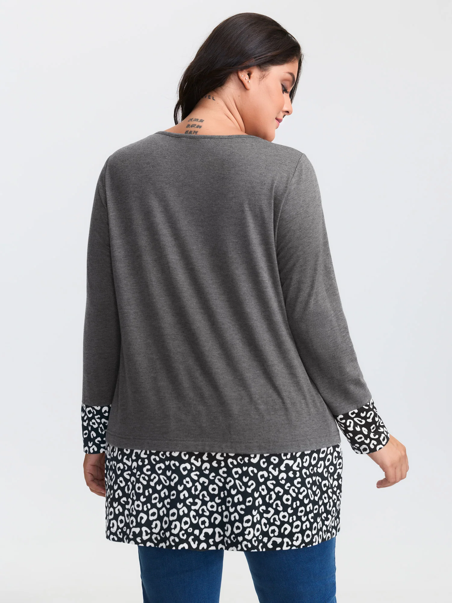 Mixed Material Layered Leopard Print T-Shirt - Image 4